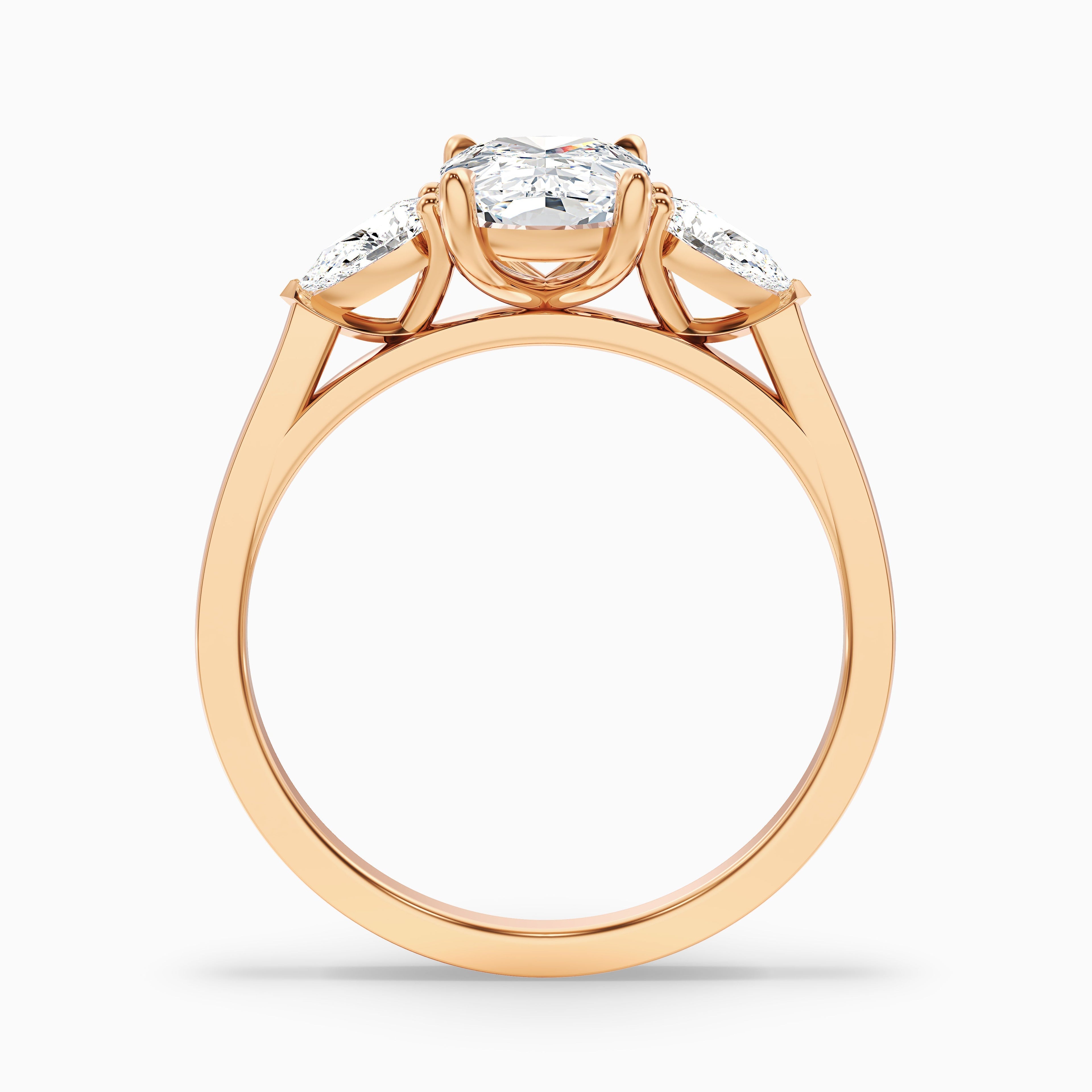 Haley 5.5 Carat Three Stone Ring with Pear Side Stones and an Elongated Cushion Moissanite Diamond in 10k White Gold
