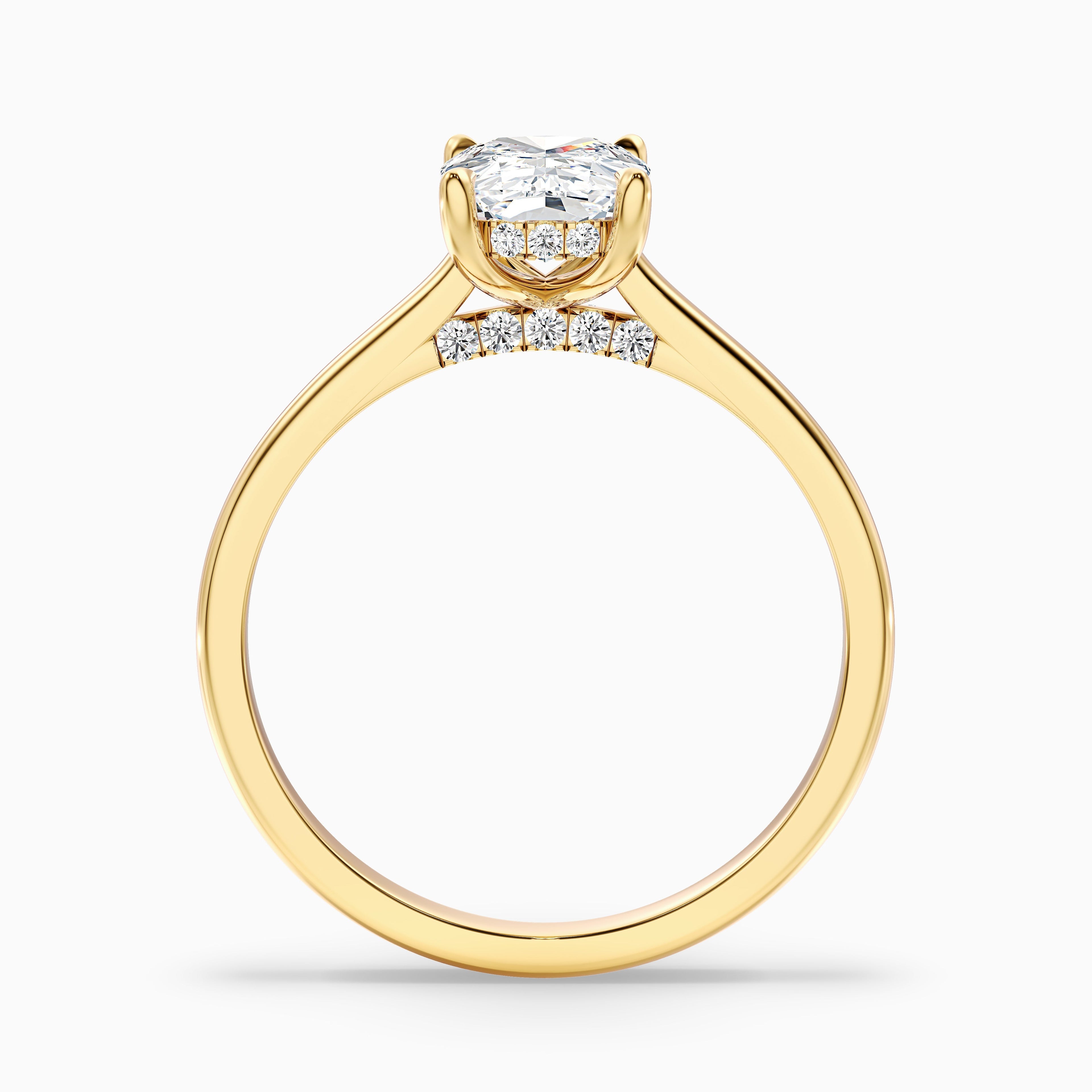 Inaya 1 Carat Elongated Cushion Cut Hidden Halo Pave Bridge Moissanite Diamond Ring in 10k White Gold