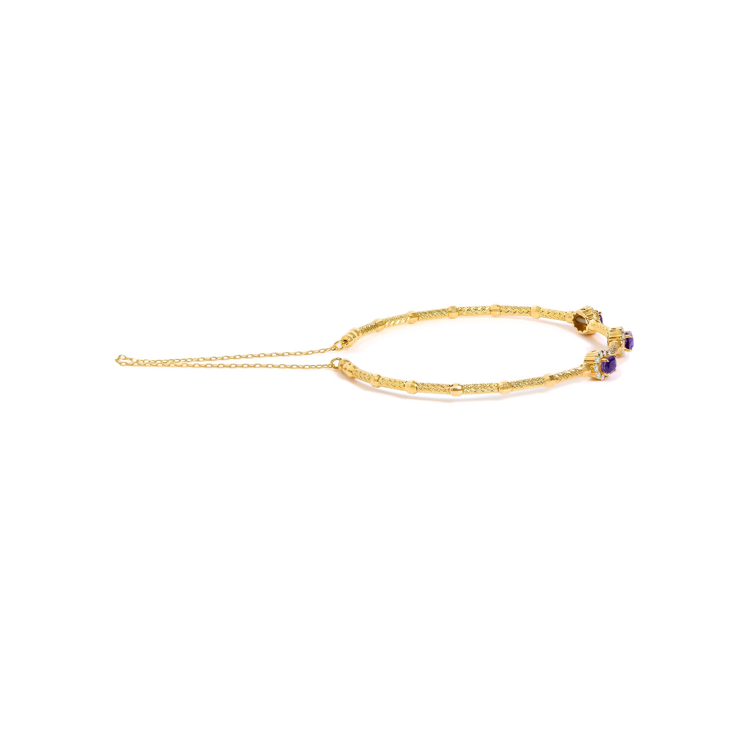 18K Yellow Gold Purple Amethyst and 1/3 Cttw Diamond Halo Station Bracelet DestGlow