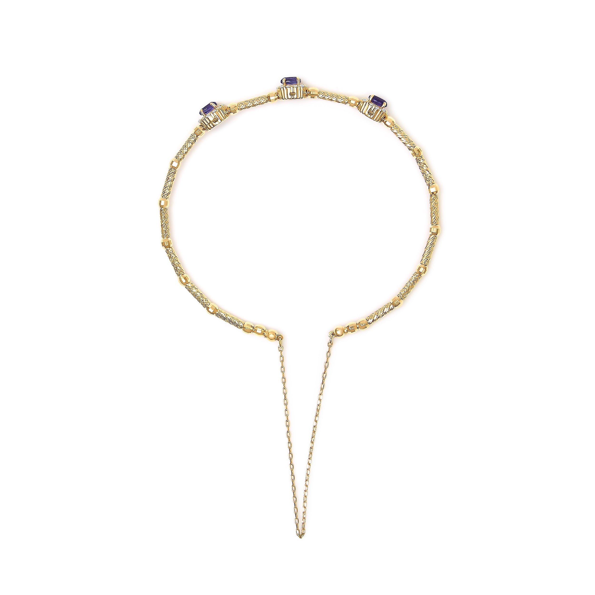 18K Yellow Gold Purple Amethyst and 1/3 Cttw Diamond Halo Station Bracelet DestGlow