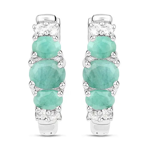 1.30 Carat Genuine Emerald and White Topaz .925 Sterling Silver Earrings