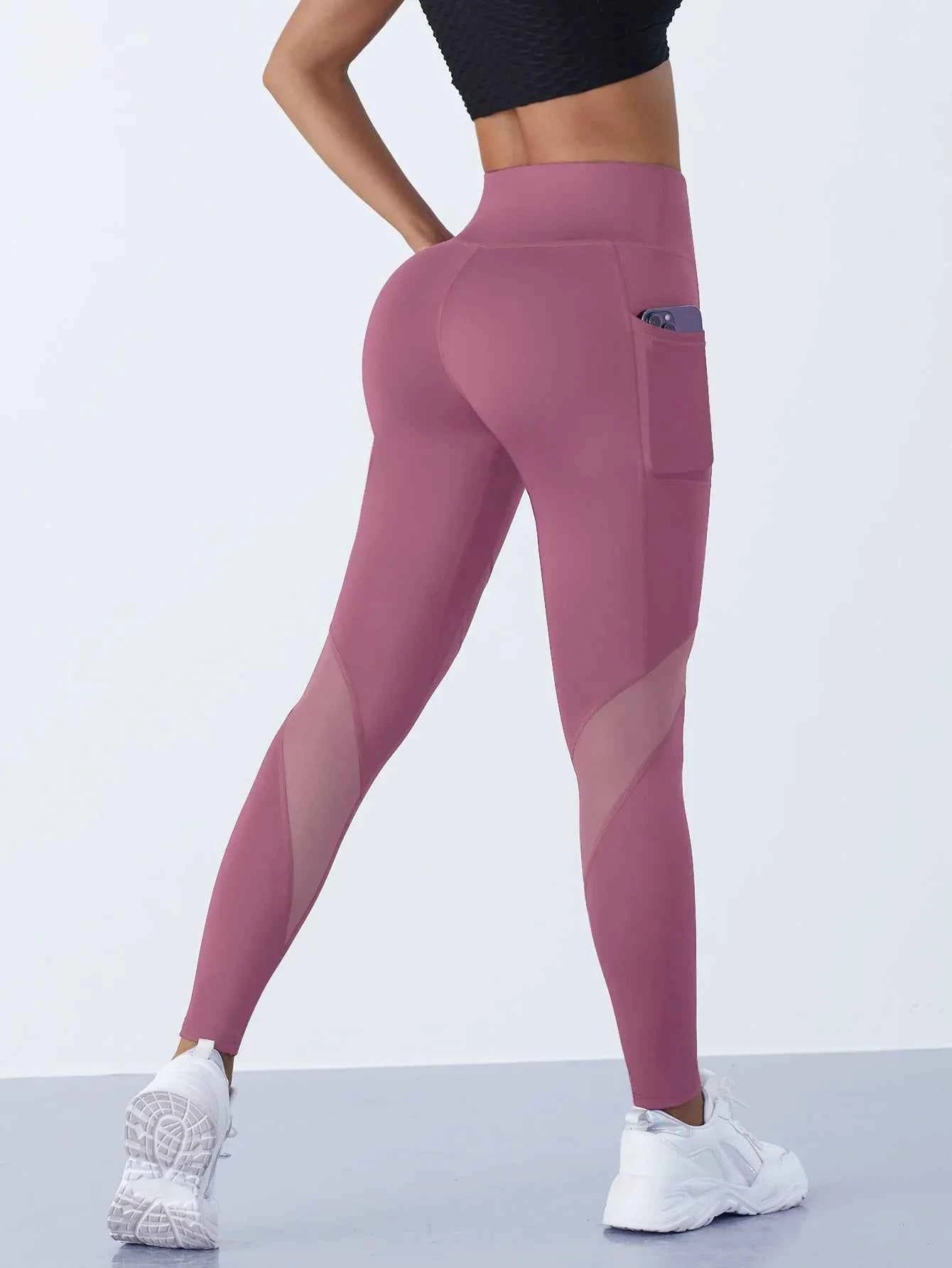 High-Waist Yoga Pants With See-through Tulle Splicing with Tummy Control - Clearance Sale