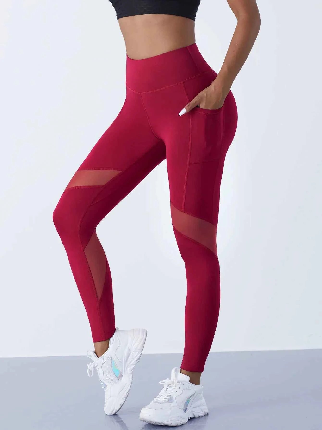 High-Waist Yoga Pants With See-through Tulle Splicing with Tummy Control - Clearance Sale