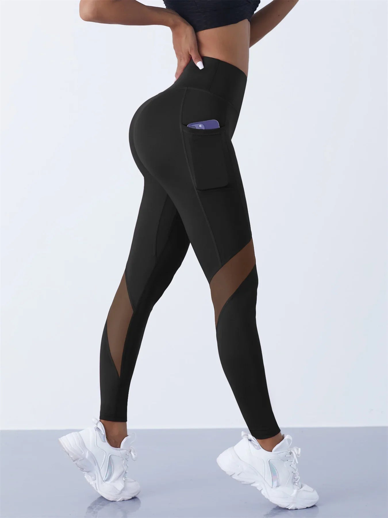 High-Waist Yoga Pants With See-through Tulle Splicing with Tummy Control - Clearance Sale by BalanceX