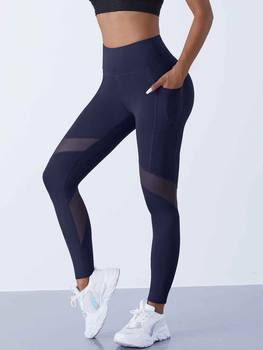 High-Waist Yoga Pants With See-through Tulle Splicing with Tummy Control - Clearance Sale