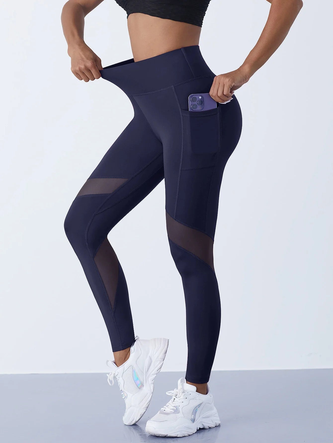 High-Waist Yoga Pants With See-through Tulle Splicing with Tummy Control - Clearance Sale by BalanceX