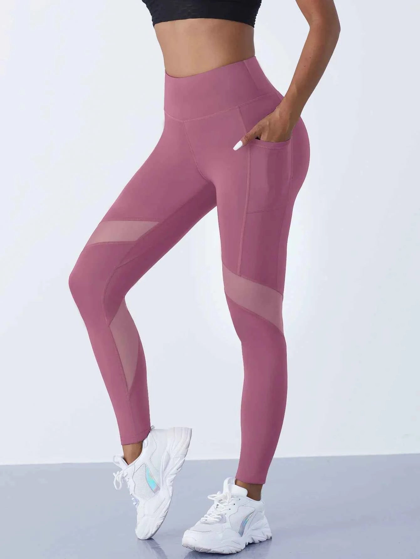 High-Waist Yoga Pants With See-through Tulle Splicing with Tummy Control - Clearance Sale