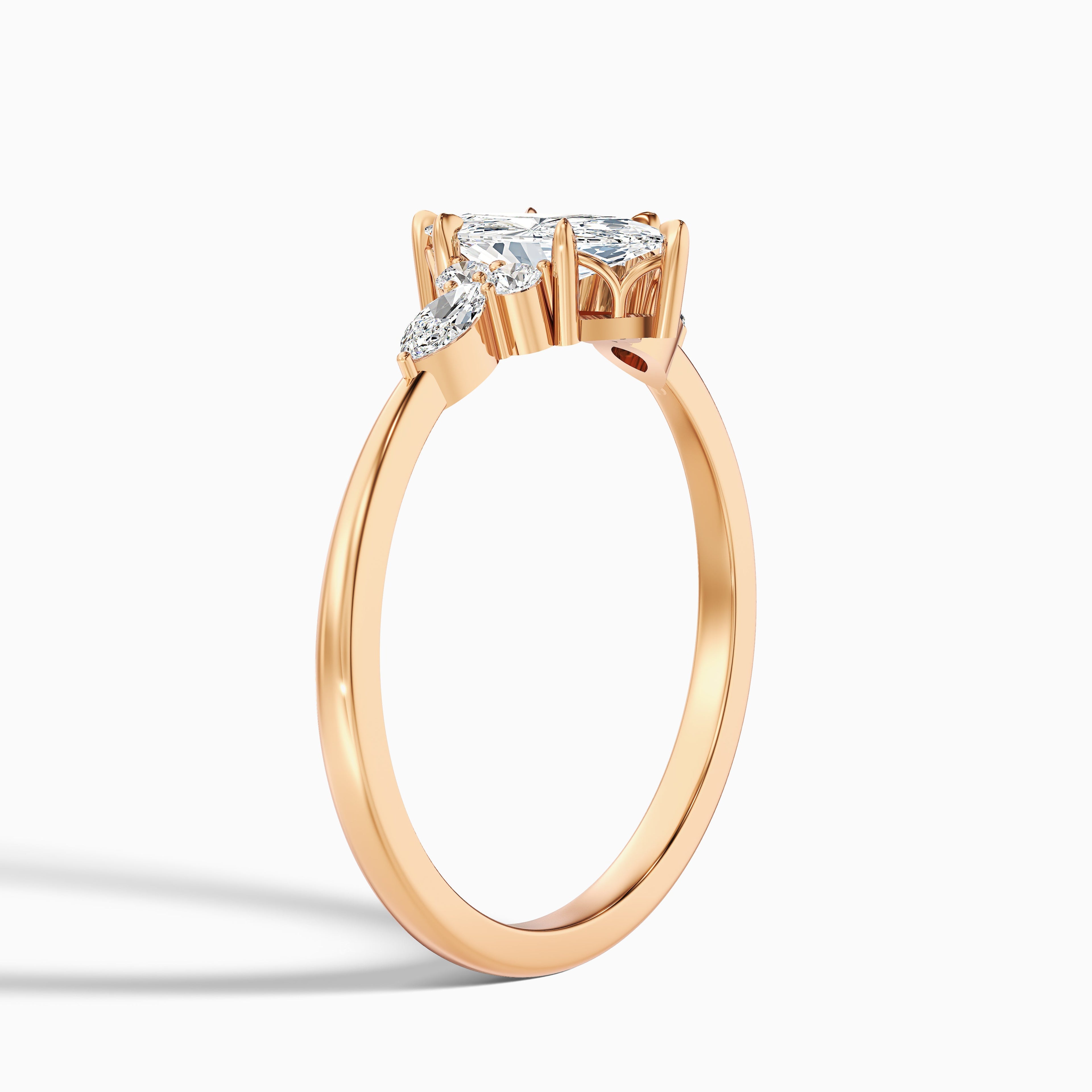 Harly 2 Carat Marquise Cut Side Stone Moissanite Diamond Ring in 14k Rose Gold