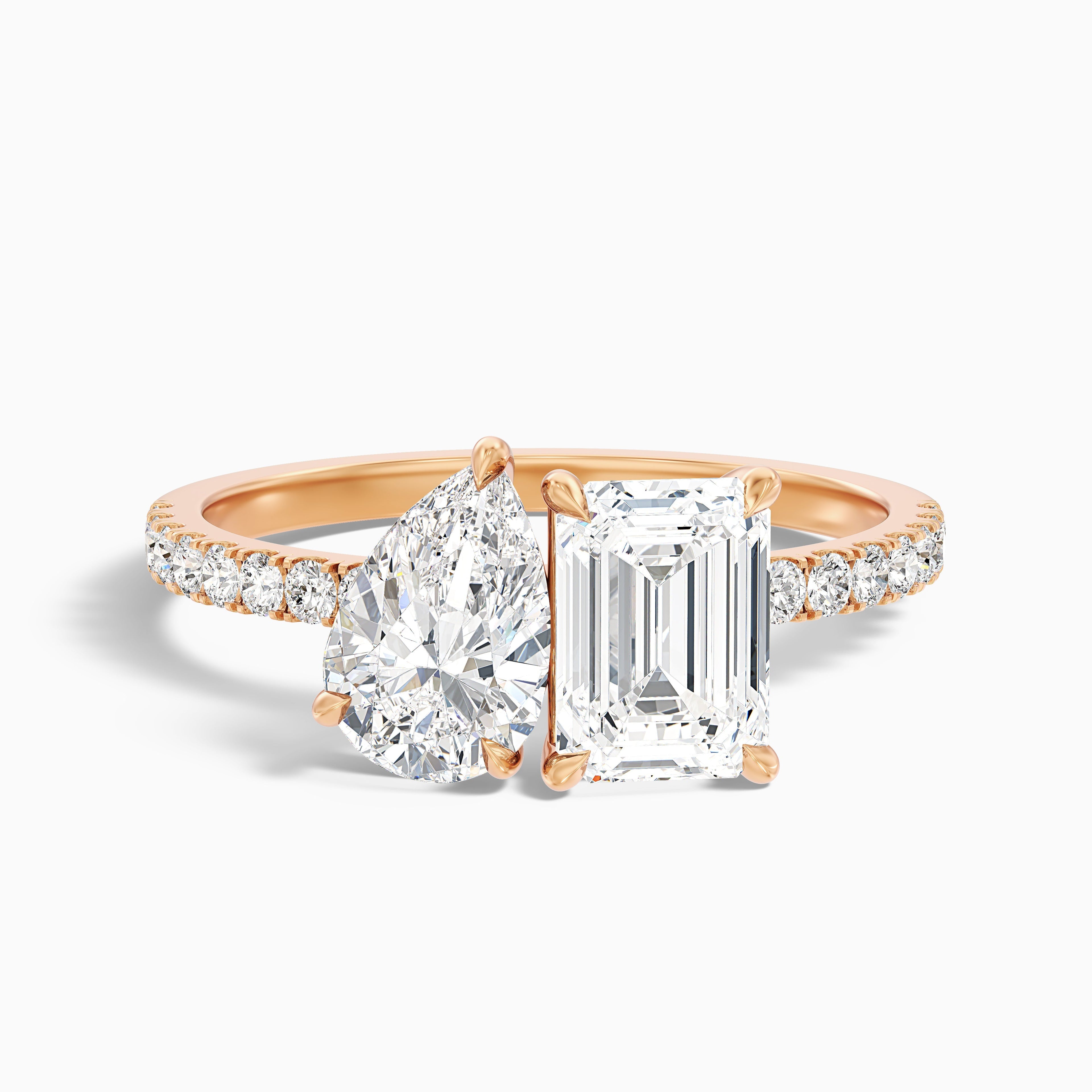 Ainsy Toi Et Moi Pave Ring in 18k White Gold With Pear and Emerald Lab Grown Diamond (5 Ct. Tw.)