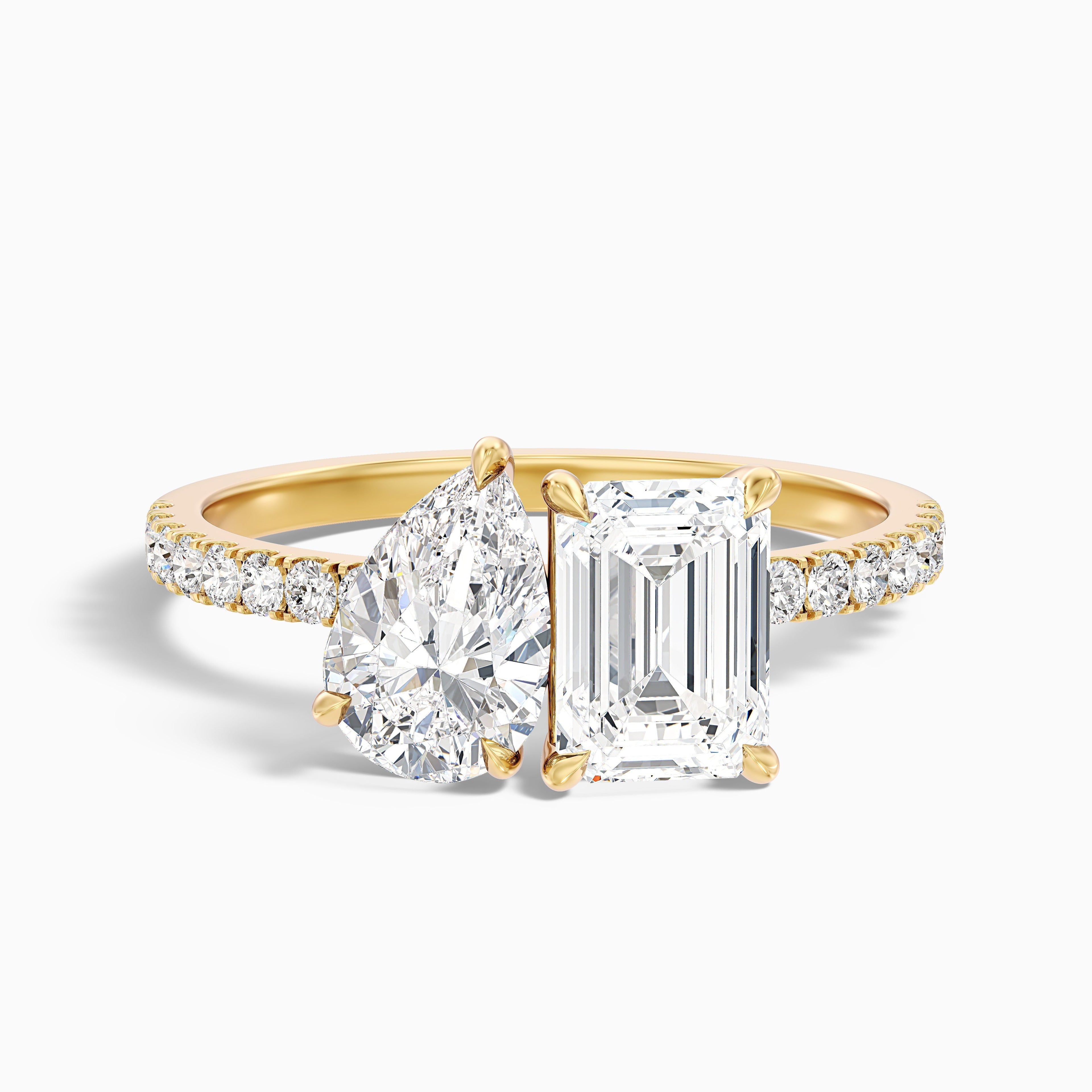 Ginna Toi Et Moi Pave Ring With Pear and Emerald Moissanite Diamond in 18k White Gold (4.5 Ct. Tw.)