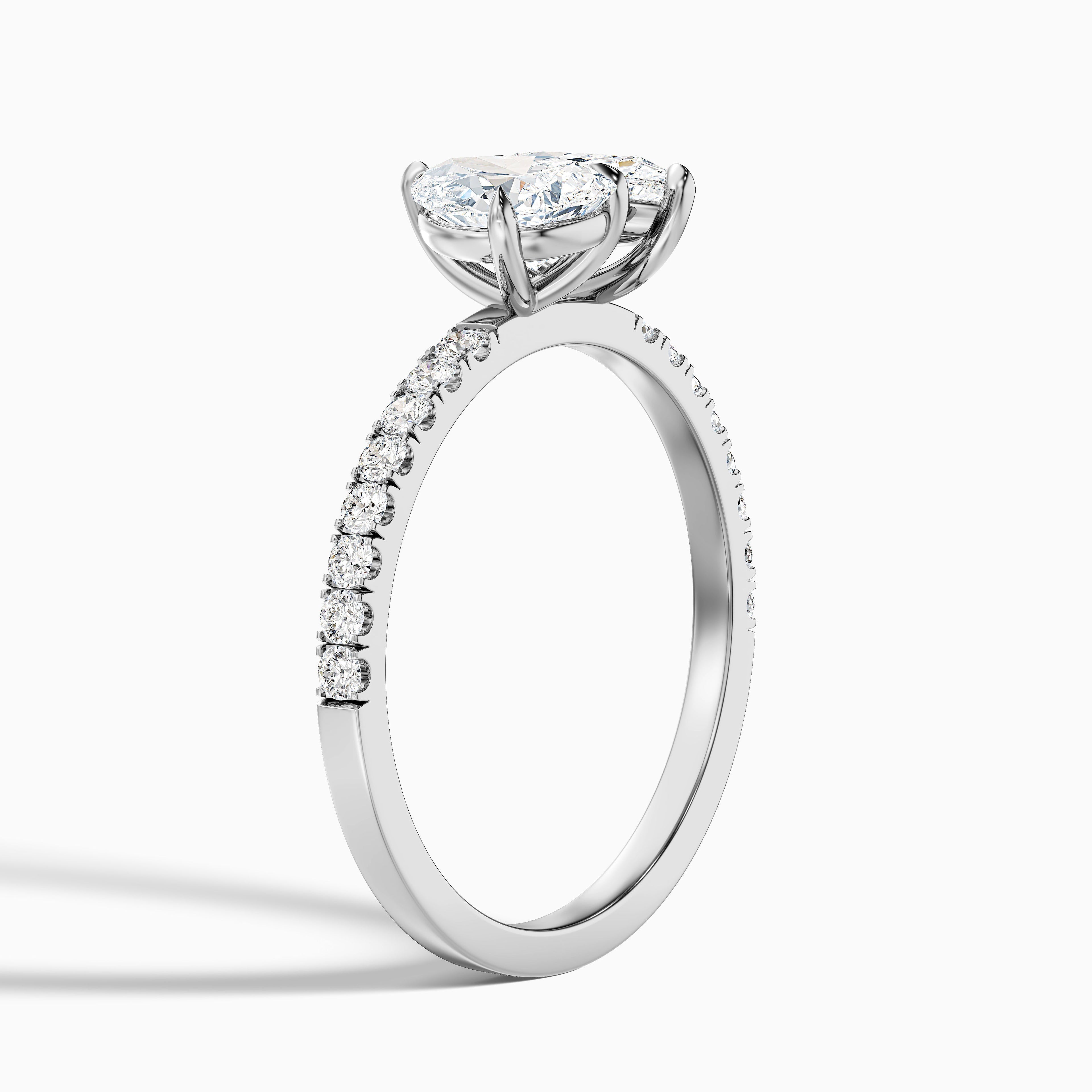 Crina Toi Et Moi Pave Ring With Both Pear Two Stone Moissanite Diamond in 18k White Gold (2 Ct. Tw.)