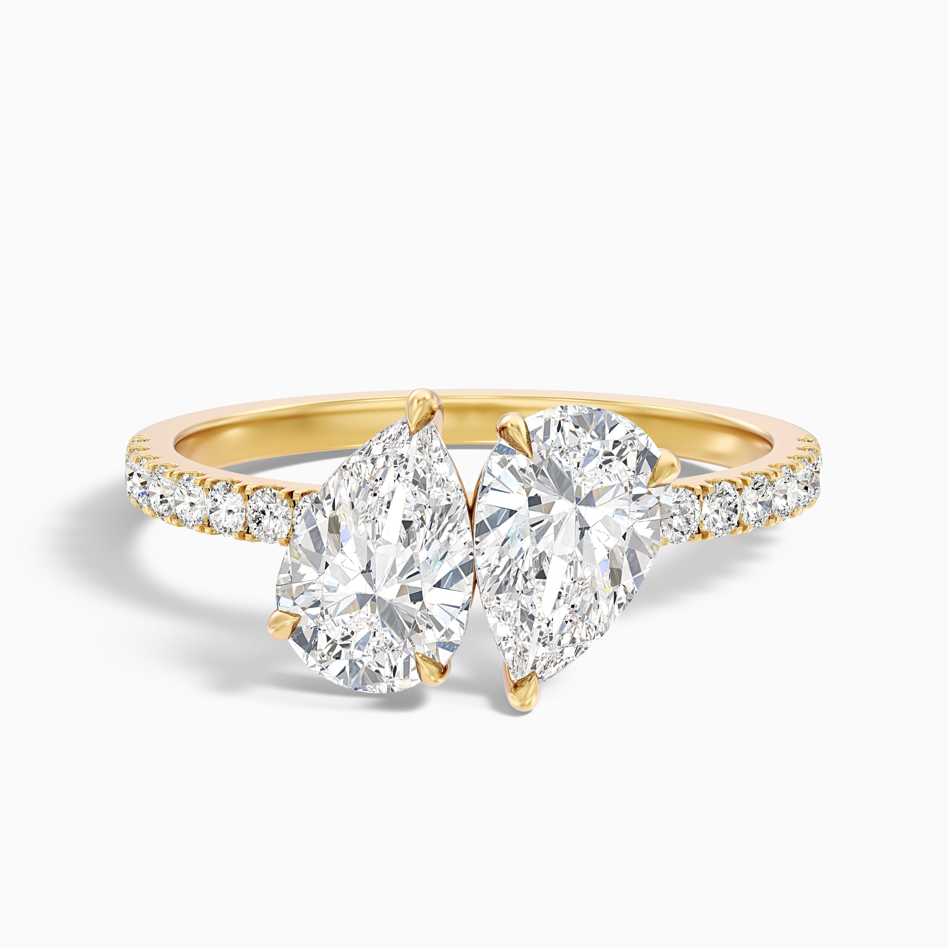 Crina Toi Et Moi Pave Ring With Both Pear Two Stone Moissanite Diamond in 14k White Gold (5 Ct. Tw.)