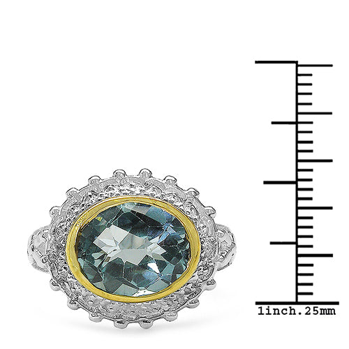Two Tone Plated 5.01 Carat Genuine Blue Topaz & White Topaz .925 Sterling Silver Ring by Bids.com