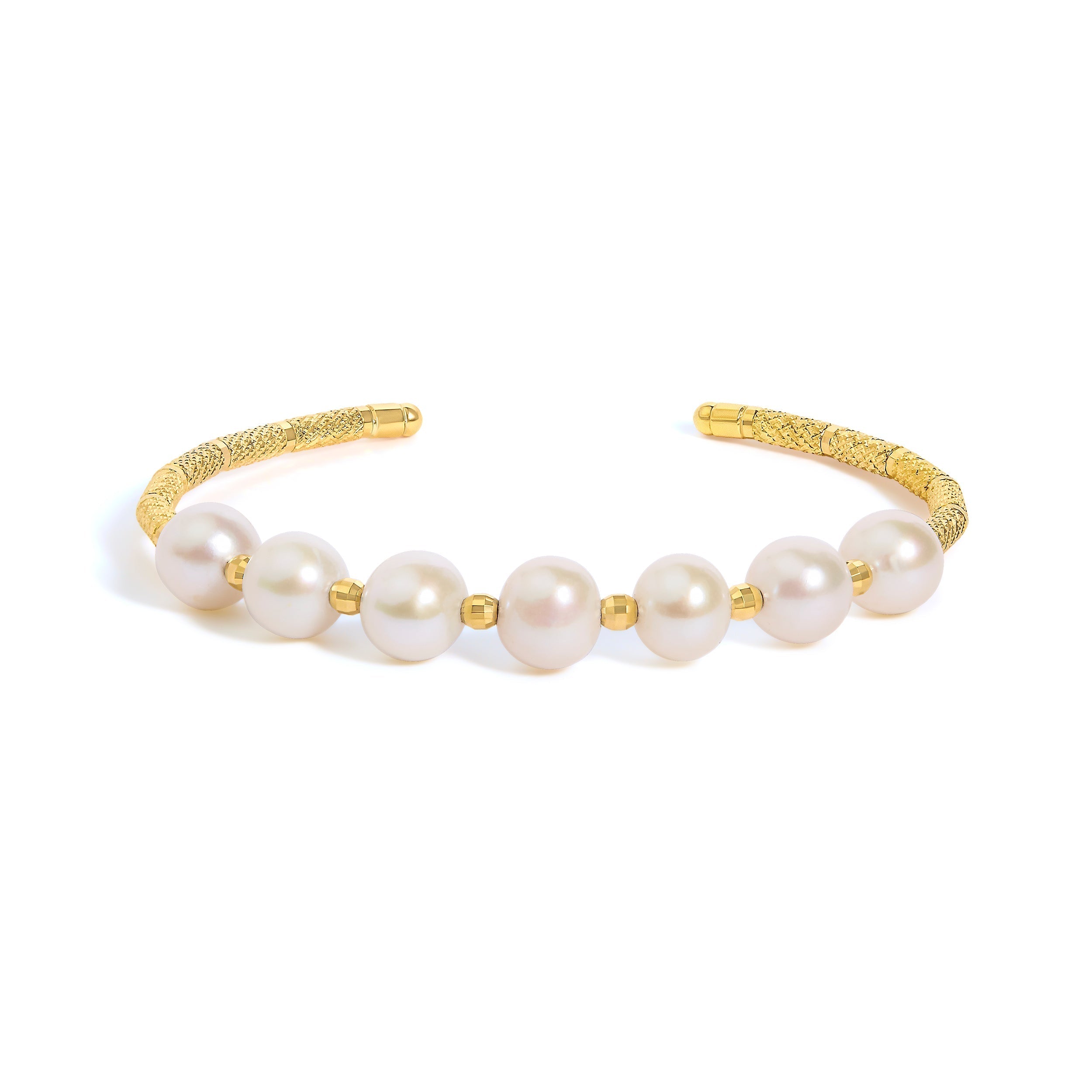 18K Yellow Gold Freshwater Pearl Cuff Bangle Bracelet DestGlow