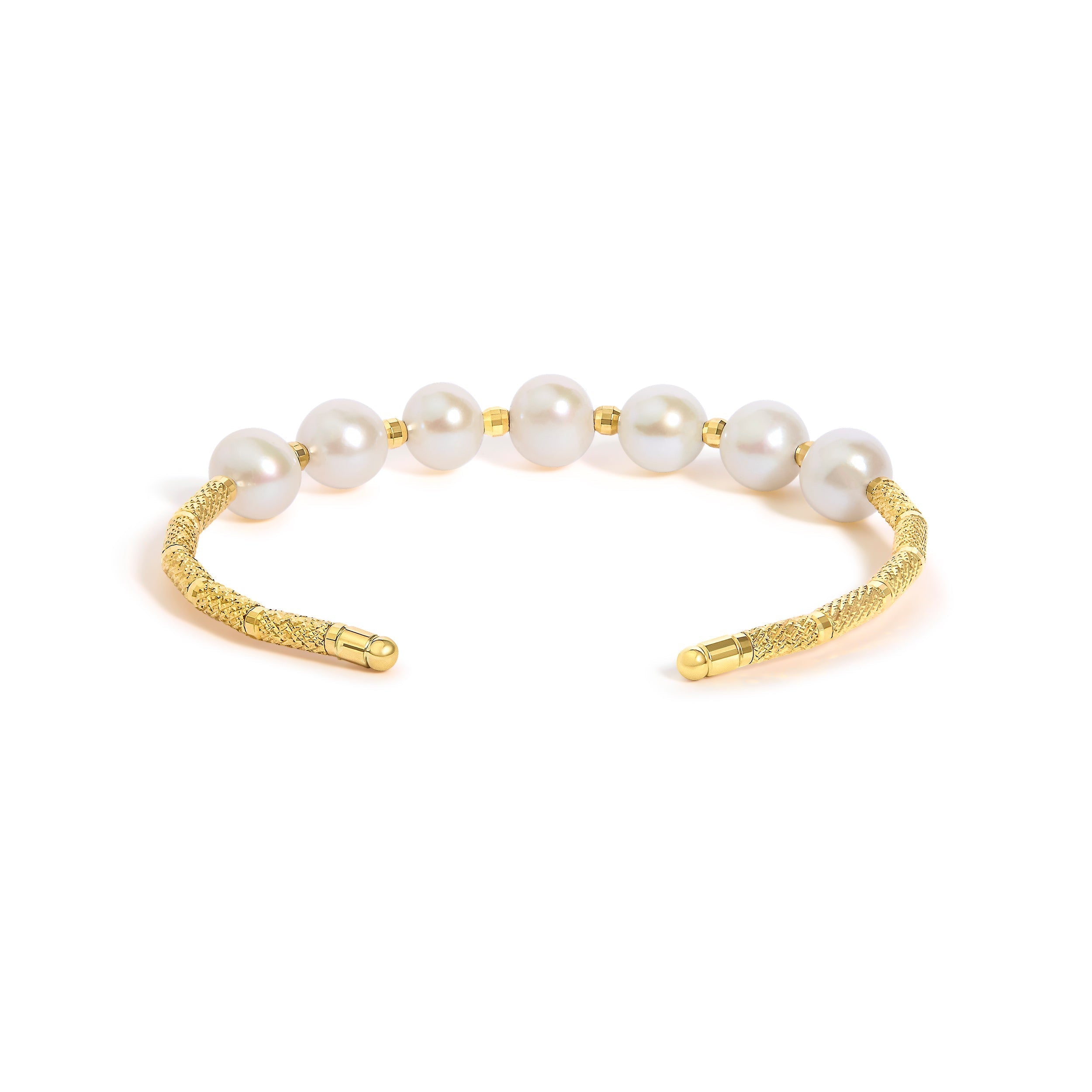 18K Yellow Gold Freshwater Pearl Cuff Bangle Bracelet DestGlow