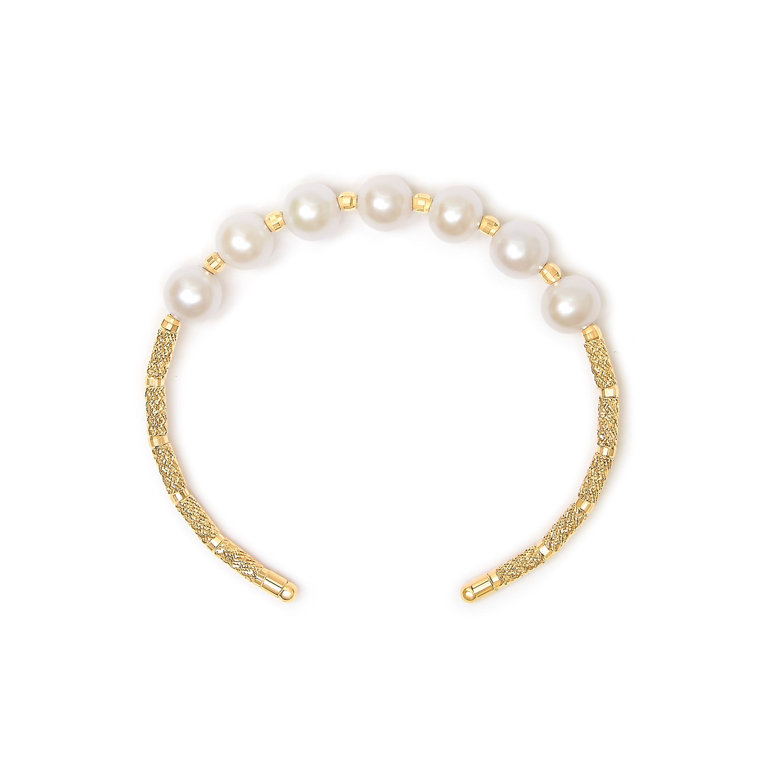 18K Yellow Gold Freshwater Pearl Cuff Bangle Bracelet DestGlow