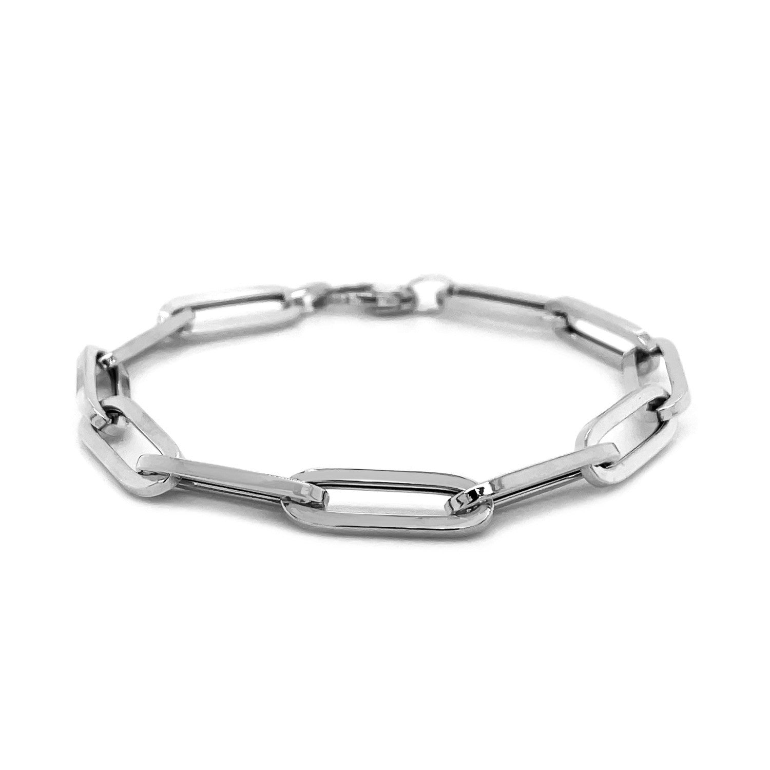 14K White Gold Extra Wide Paperclip Chain Bracelet by Bids.com