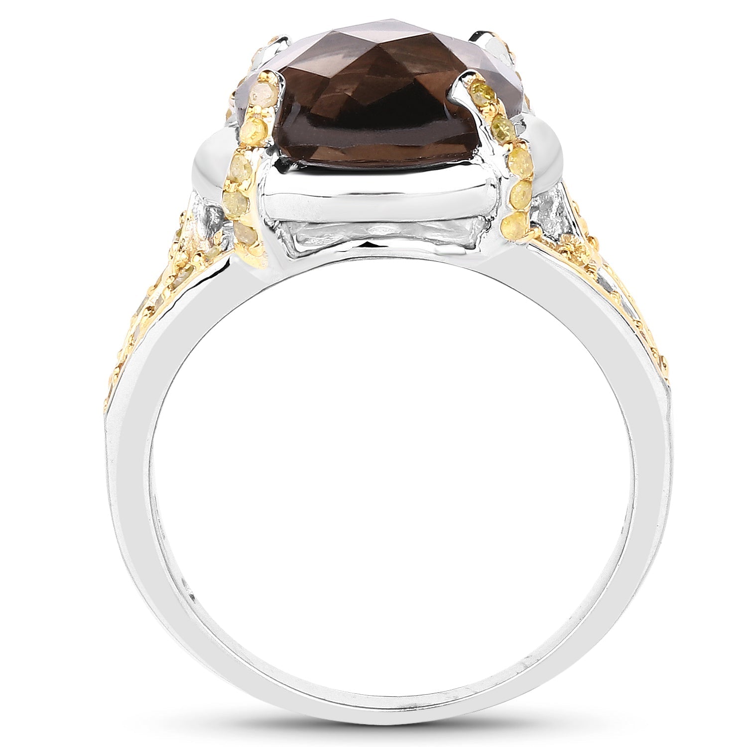 3.28 Carat Genuine Smoky Quartz and Yellow Diamond .925 Sterling Silver Ring by Bids.com