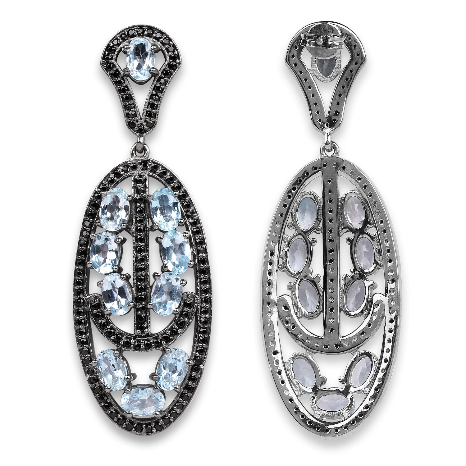 13.80 Carat Genuine Blue Topaz and Black Spinel .925 Sterling Silver Earrings by Bids.com
