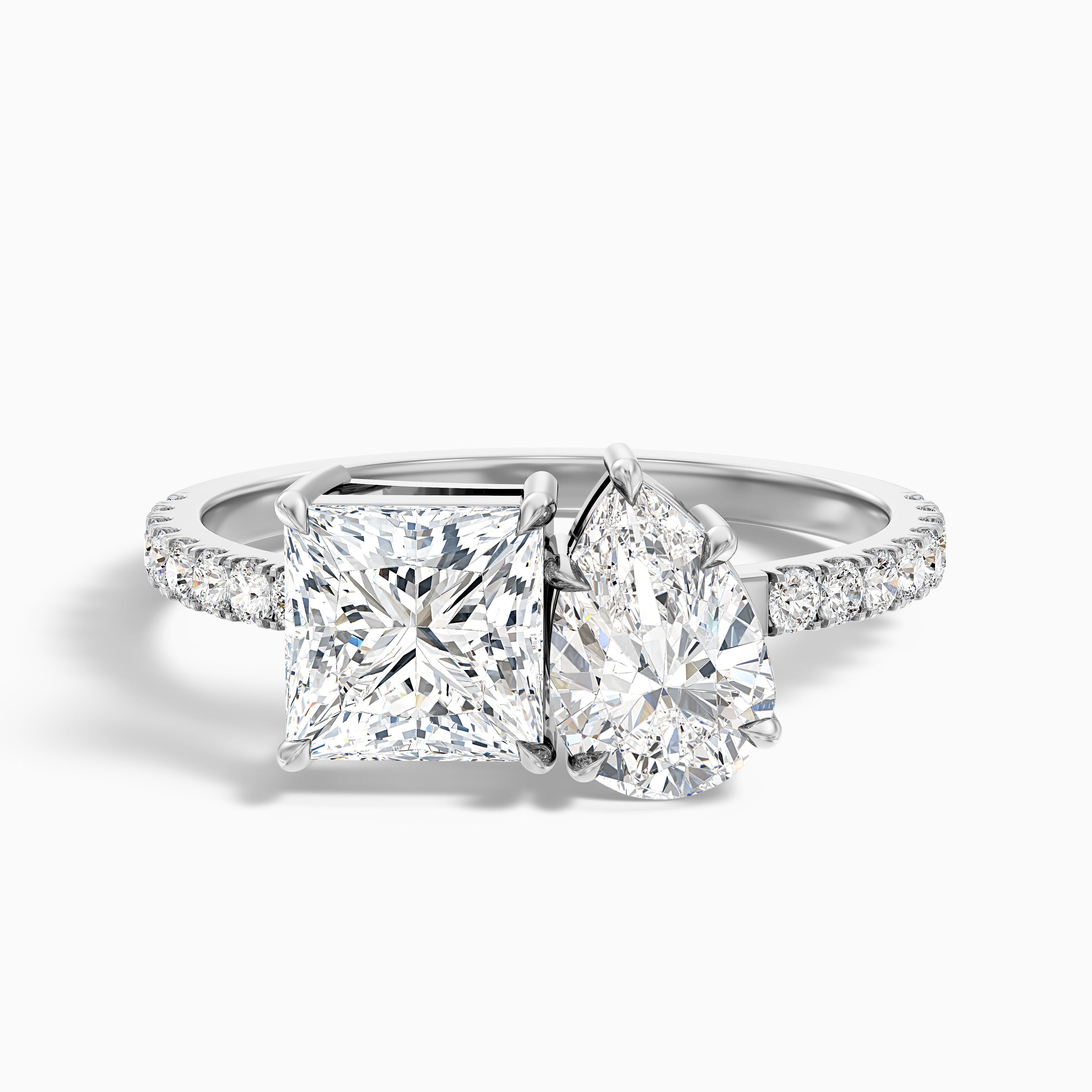 Anyla Toi Et Moi Pave Ring With Princess and Pear Two Stone Moissanite Diamond in 18k Rose Gold (1 Ct. Tw.)