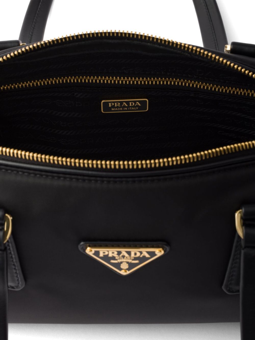 Prada Women Re-Nylon And Leather Medium Top-Handle Bag With Padlock by Luosophy