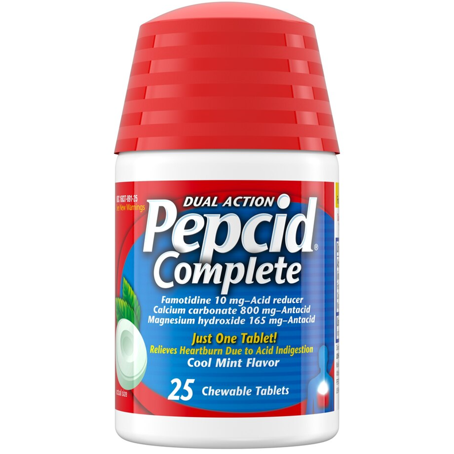 Pepcid Complete Dual Action Cool Mint Flavor Acid Reducer 25 Chewable Tablets - DestGlow