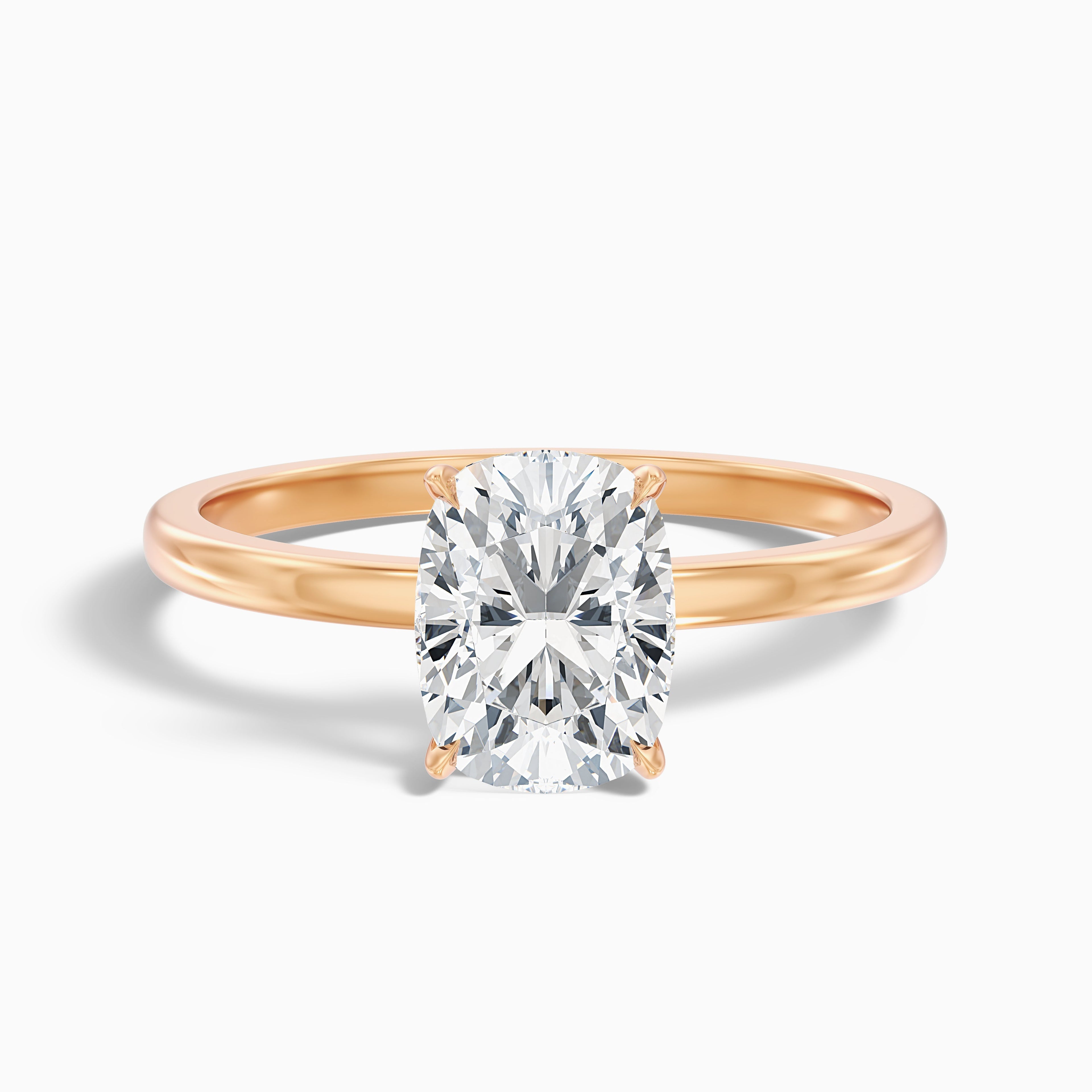 Anahi 5 Carat Elongated Cushion Low Profile Solitaire Moissanite Diamond Ring in 14k Rose Gold
