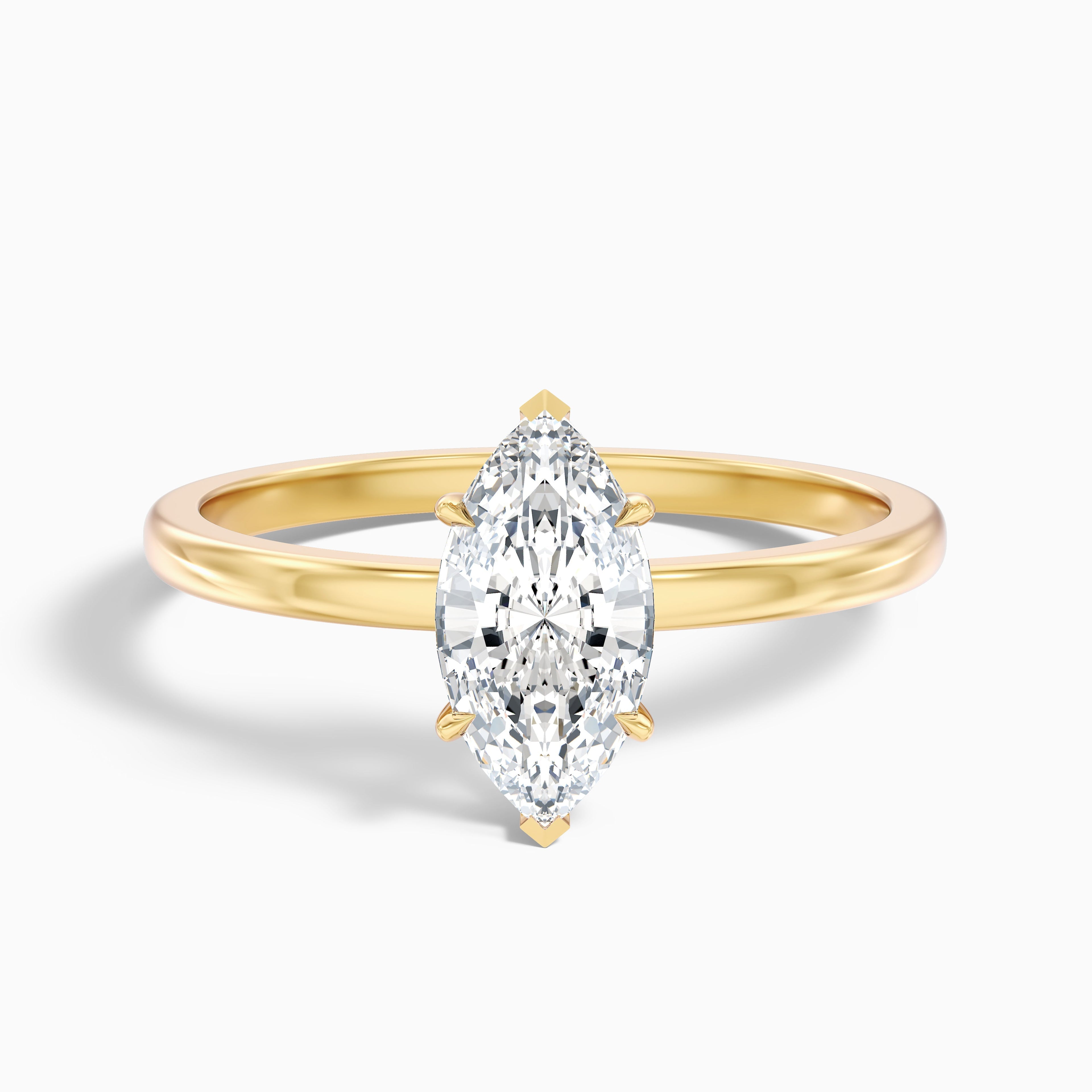 Dora 4 Carat Marquise Cut Low Profile Solitaire Lab Grown Diamond Ring in 14k Yellow Gold