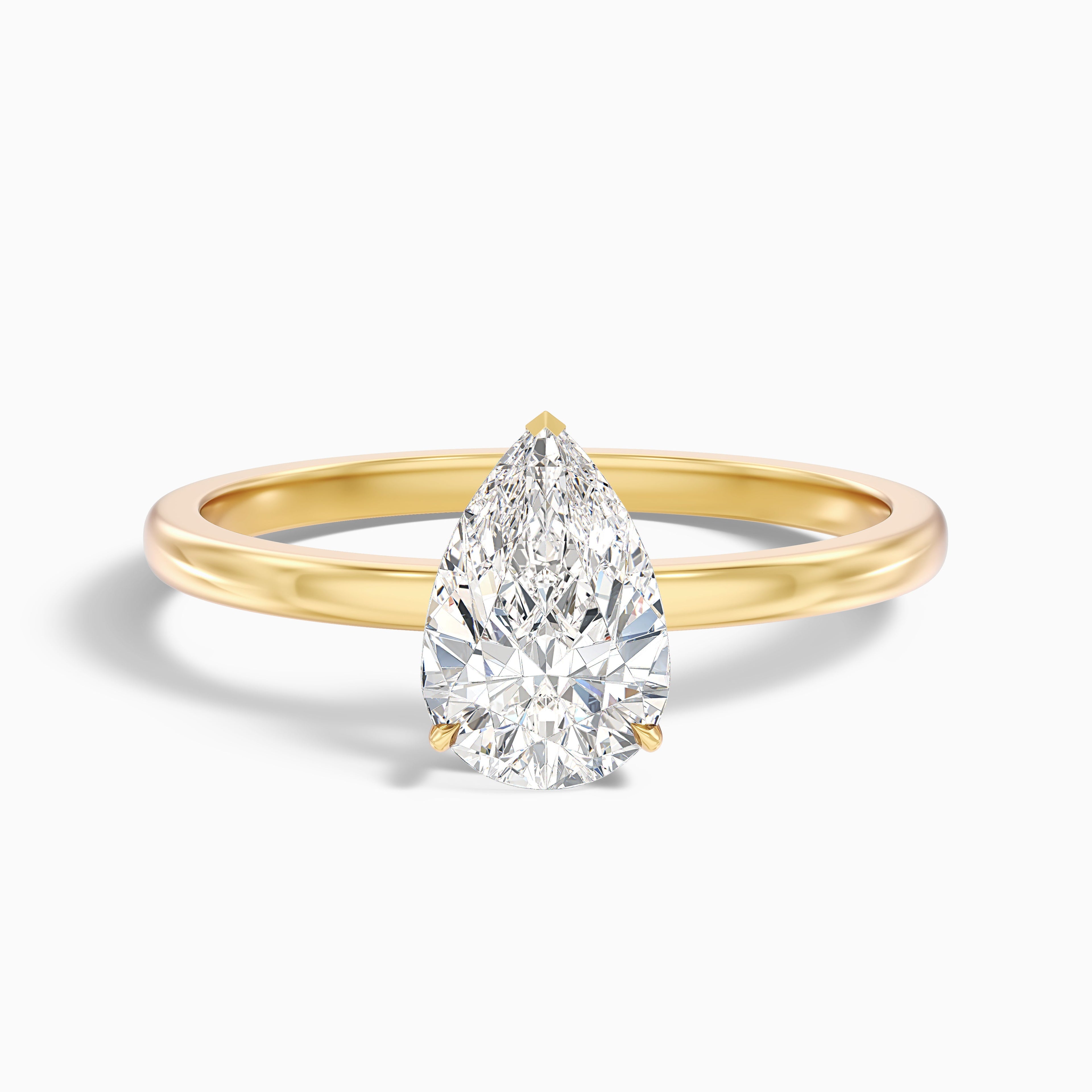 Ginna 1 Carat Pear Cut Low Profile Solitaire Lab Grown Diamond Ring in 14k Yellow Gold