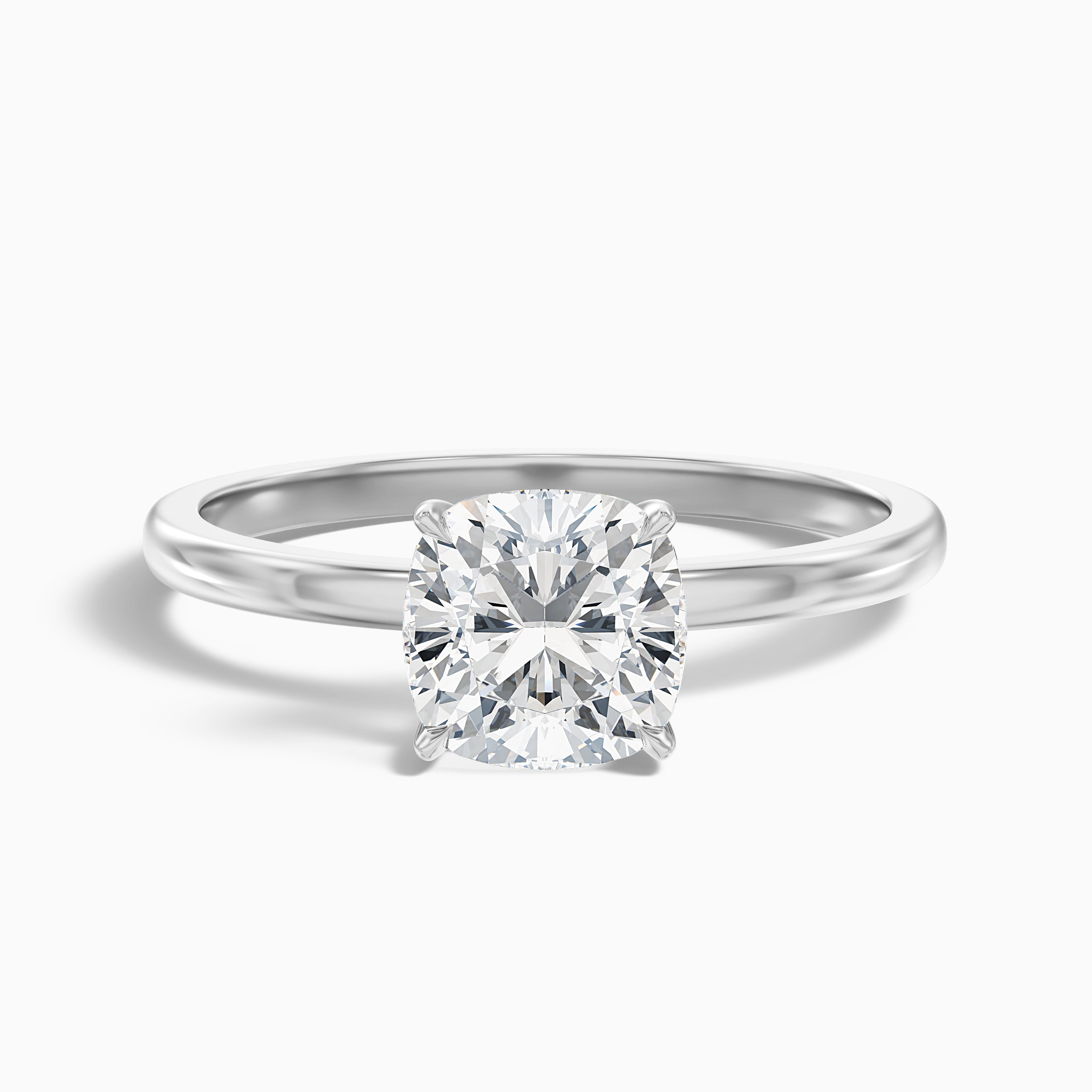 Chaya 4 Carat Cushion Cut Low Profile Solitaire Moissanite Diamond Ring in 10k Yellow Gold