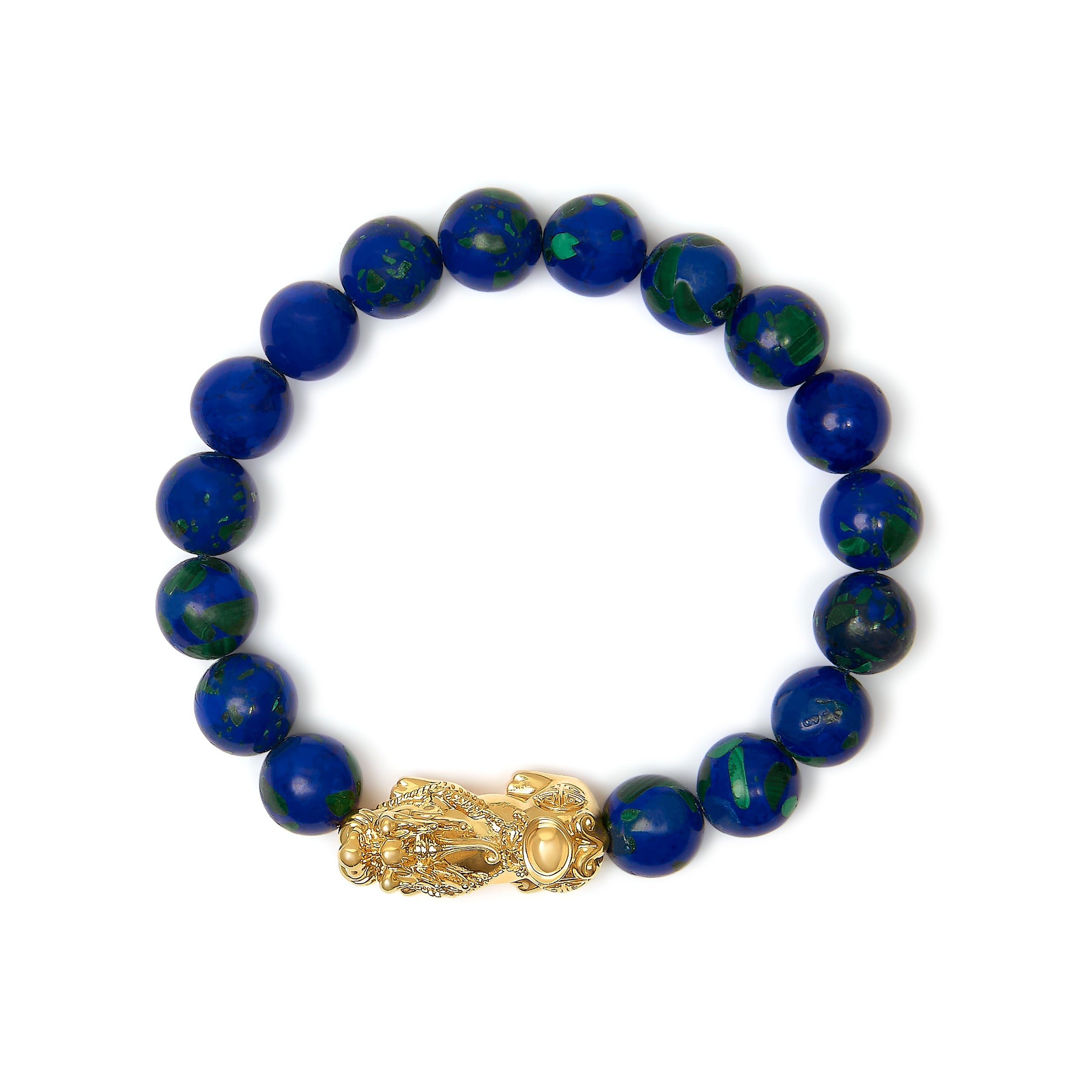 18K Yellow Gold Azurite Beaded Dragon Charm Bracelet DestGlow