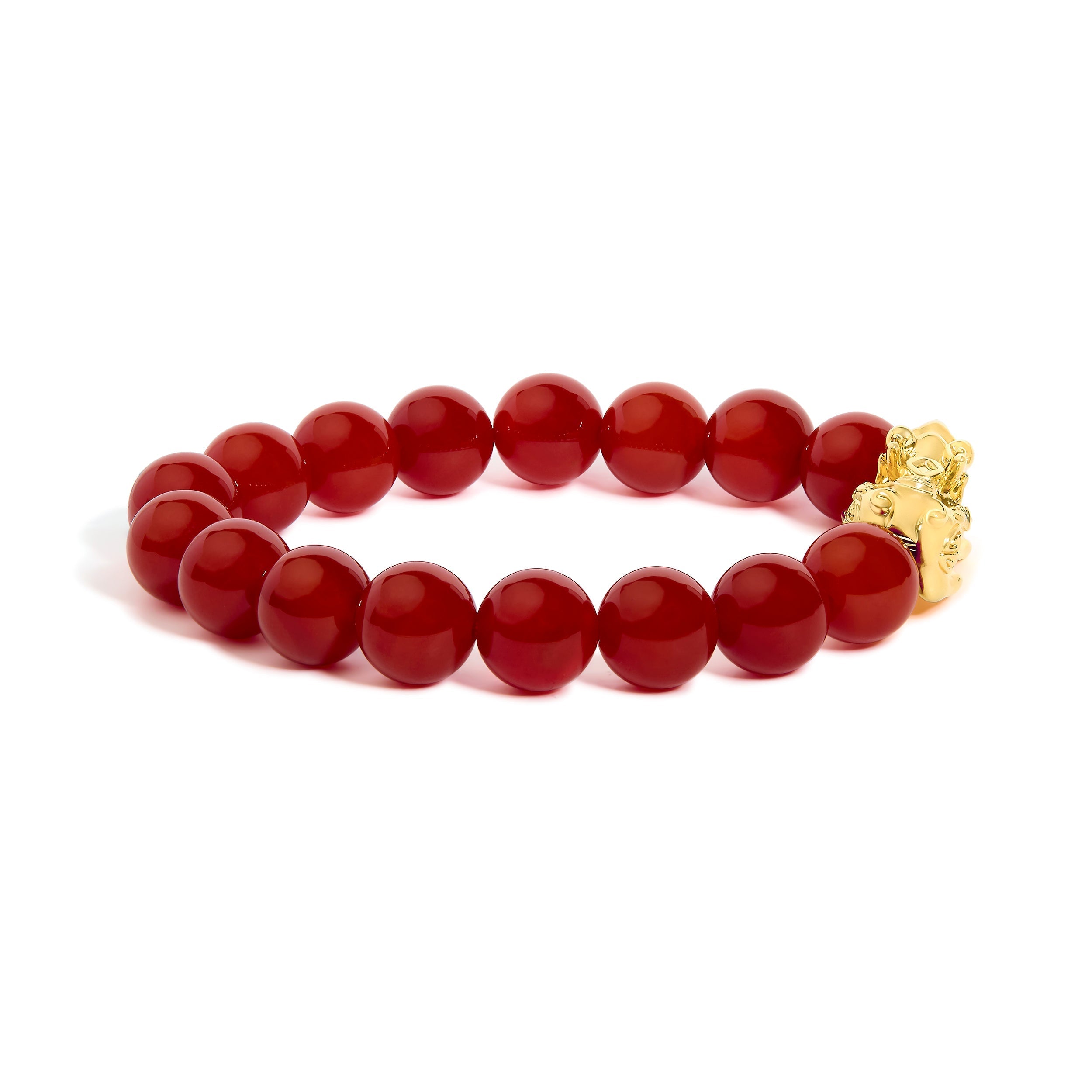 18K Yellow Gold Dragon Charm Red Agate Beaded Charm Bracelet DestGlow