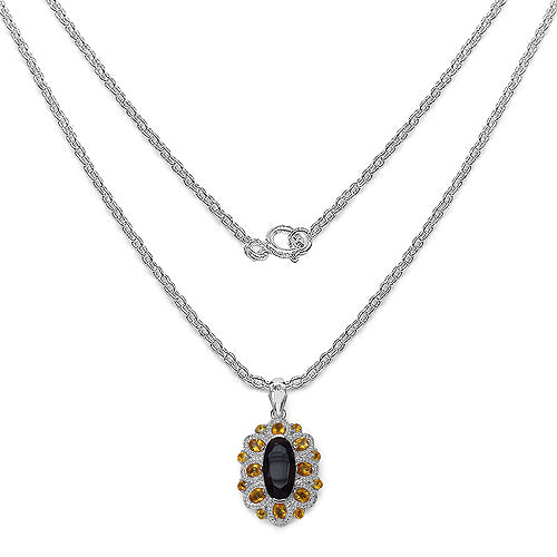 6.40 Carat Genuine Smoky Quartz, Citrine & White Diamond .925 Sterling Silver Pendant by Bids.com