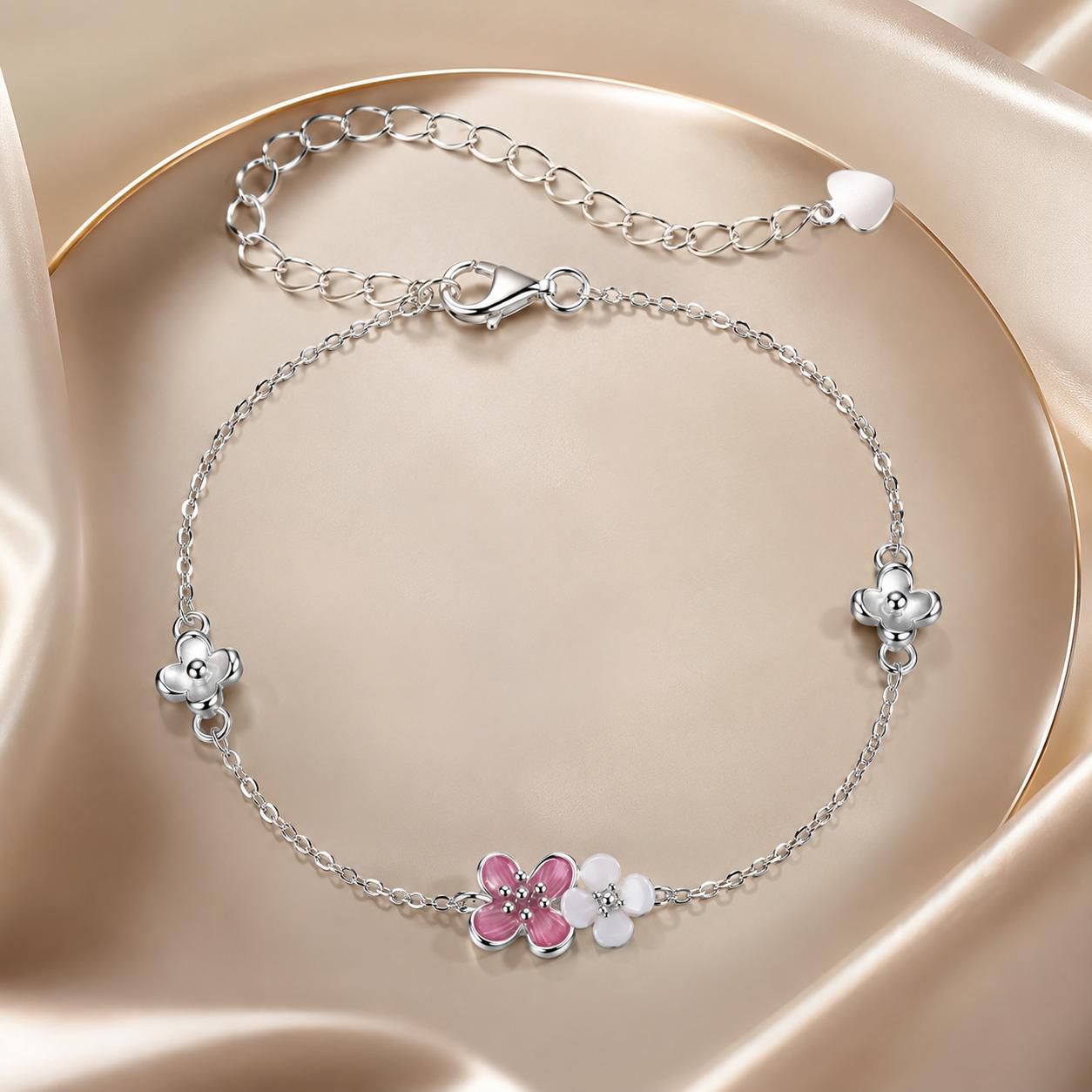 925 Sterling Silver Enamel Charm Bracelet with Pavé CZ, 15+6cm for Women DestGlow