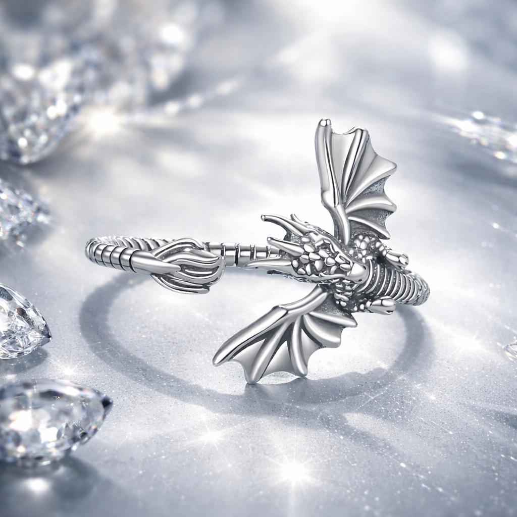 925 Sterling Silver Oxidized Dragon Ring DestGlow
