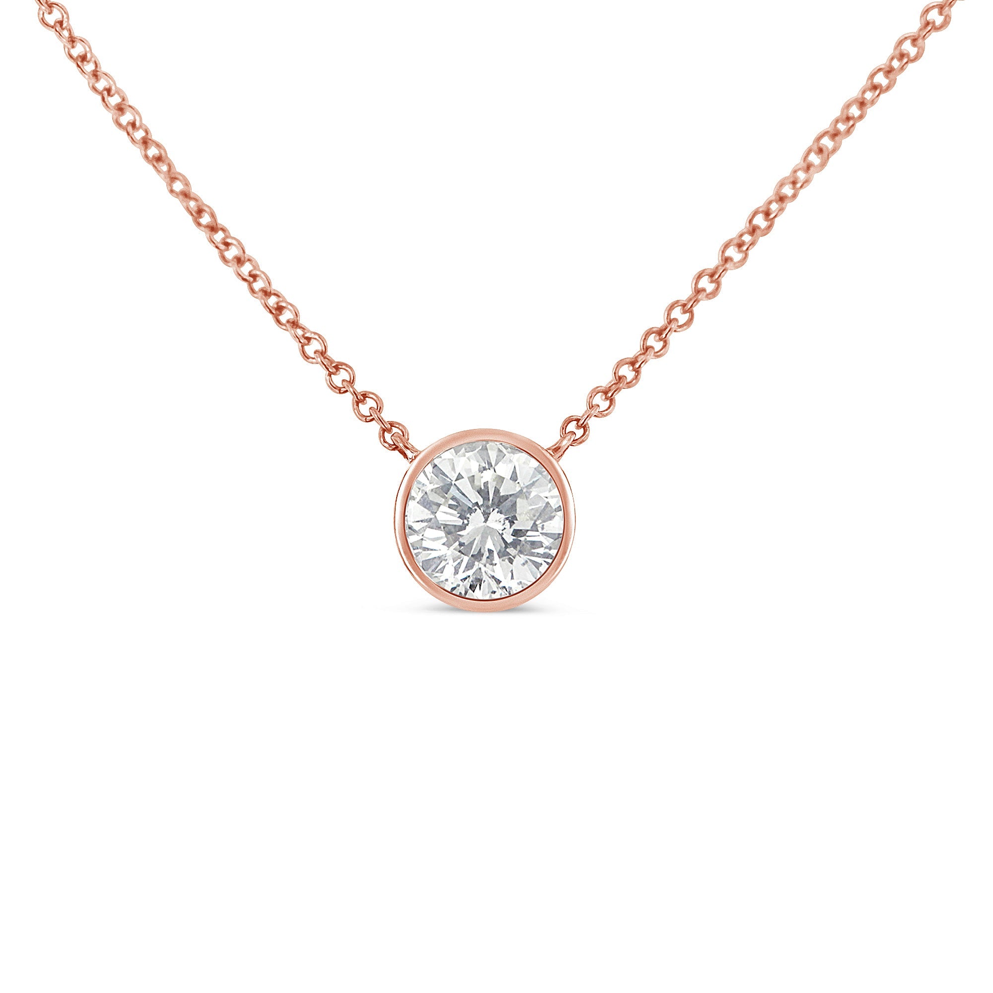 2 Micron 14K Rose Gold Plated Sterling Silver Bezel-Set Diamond Solitaire Pendant Necklace (1/3 cttw, H-I Color, I1-I2 Clarity) DestGlow