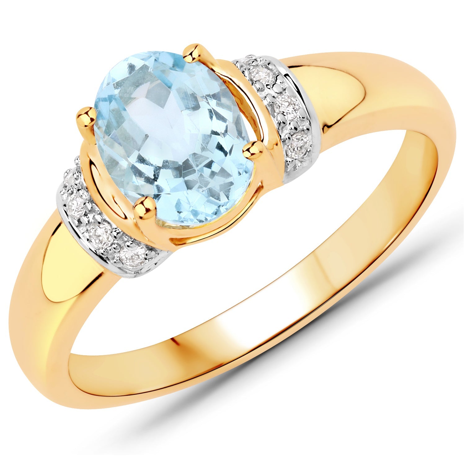 1.09 Carat Genuine Aquamarine and White Diamond 14K Yellow Gold Ring by Bids.com