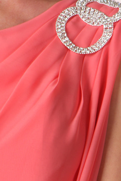 CLEARANCE - Eureka 1902 Layered One Shoulder Short Chiffon Coral Dress (Size M) by DiscountDressShop