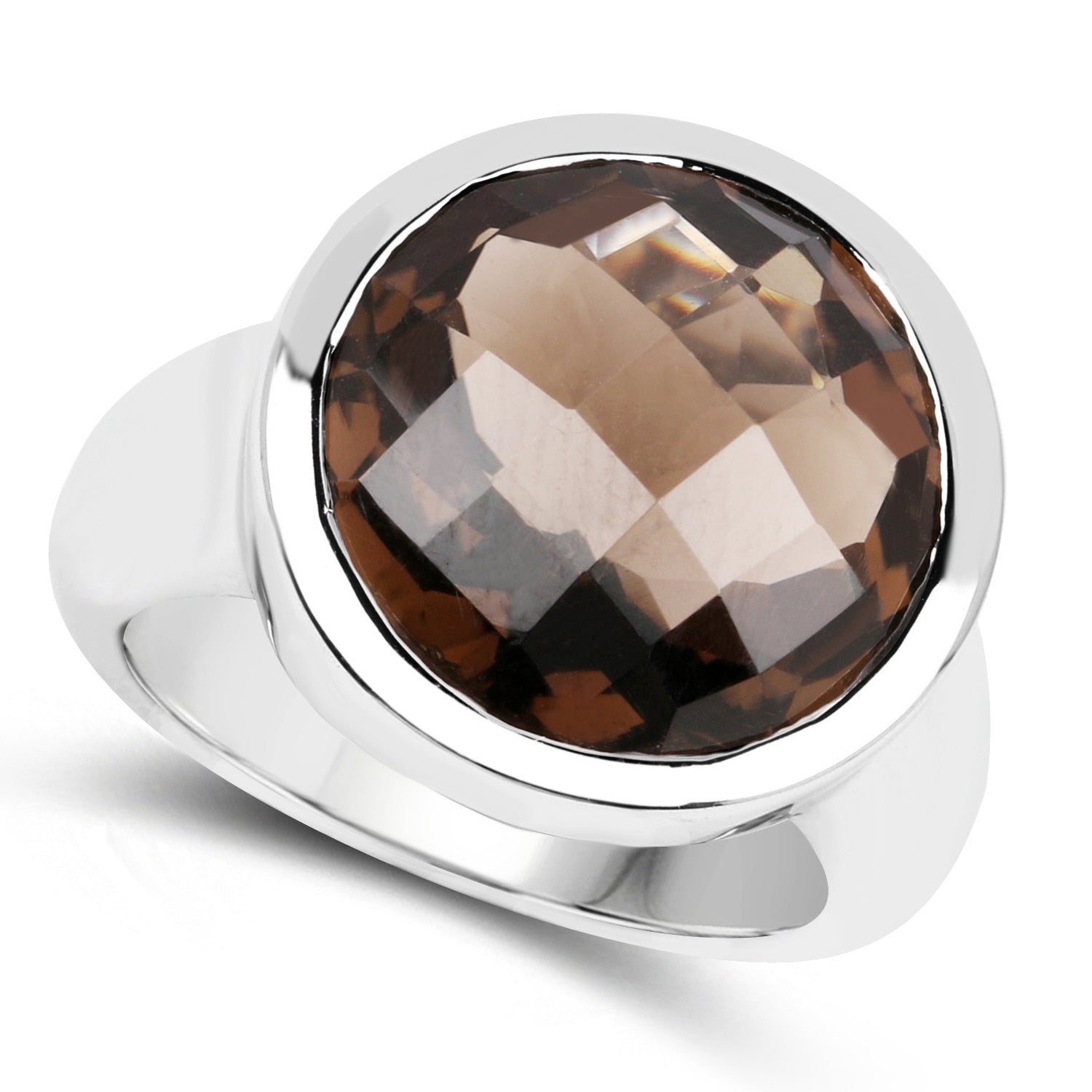 10.80 Carat Genuine Smoky Quartz .925 Sterling Silver Ring DestGlow