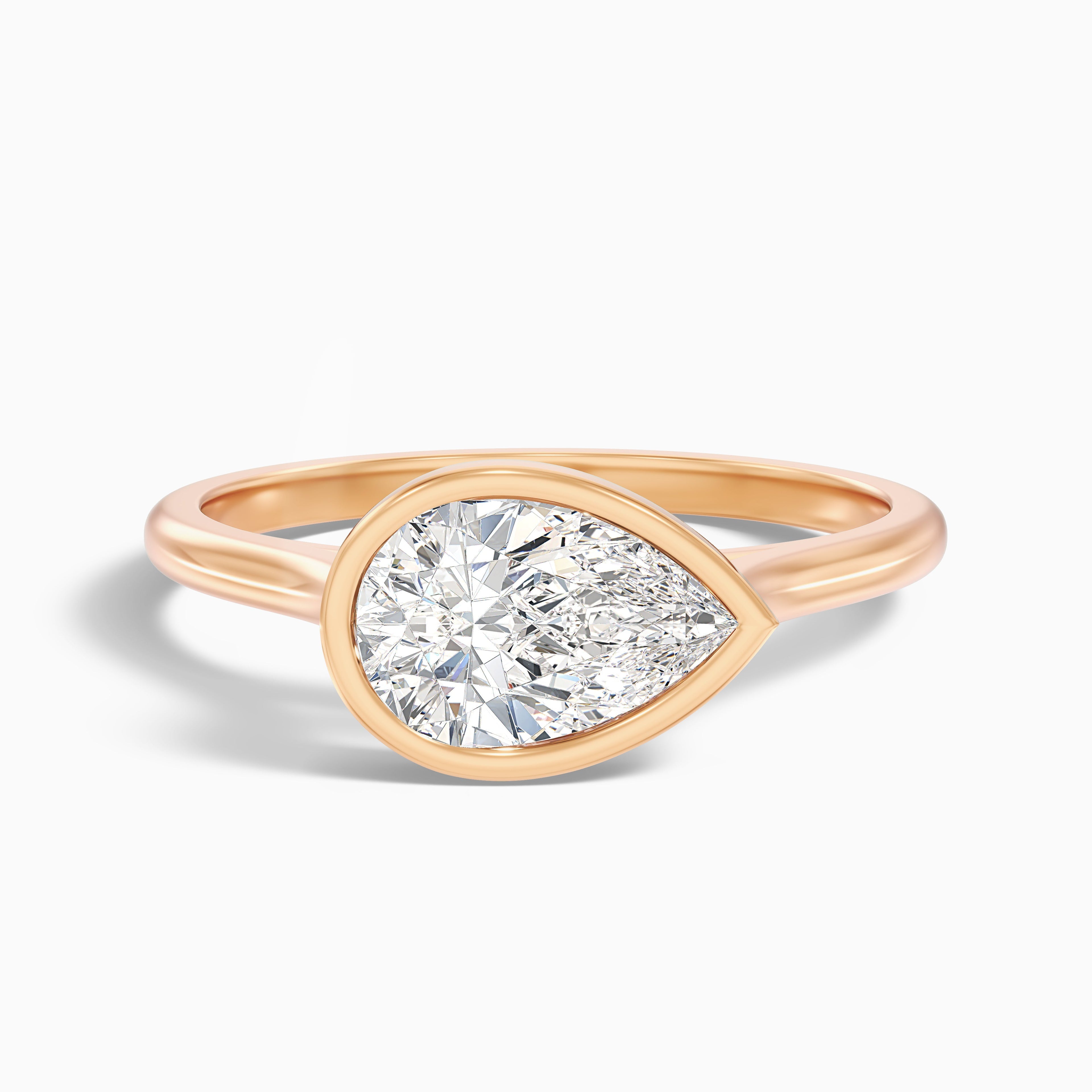Noele 3.5 Carat Pear Cut East West Bezel Moissanite Diamond Ring in 18k White Gold