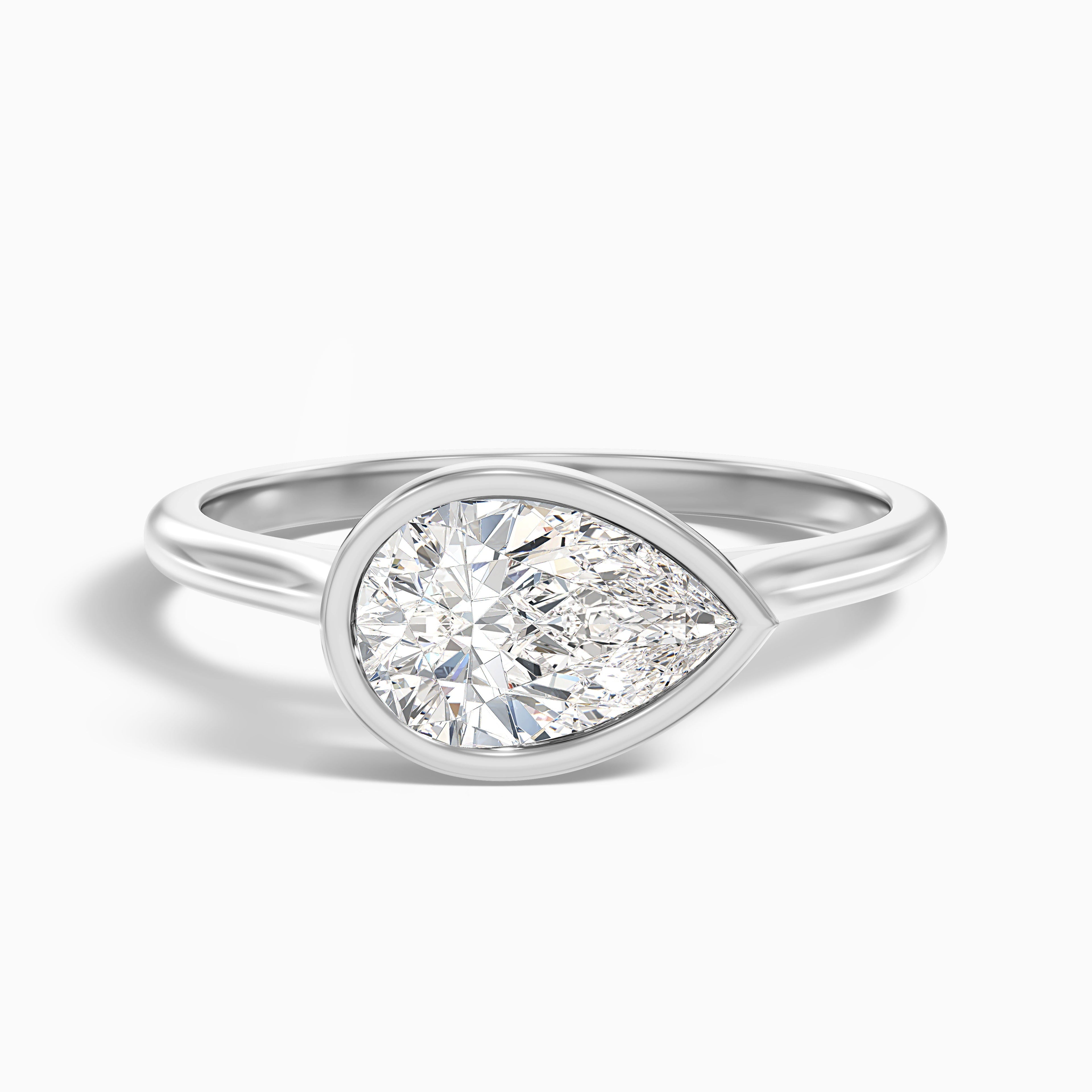 Edie 5 Carat Pear Cut East West Bezel Lab Grown Diamond Engagement Ring in 14k Yellow Gold