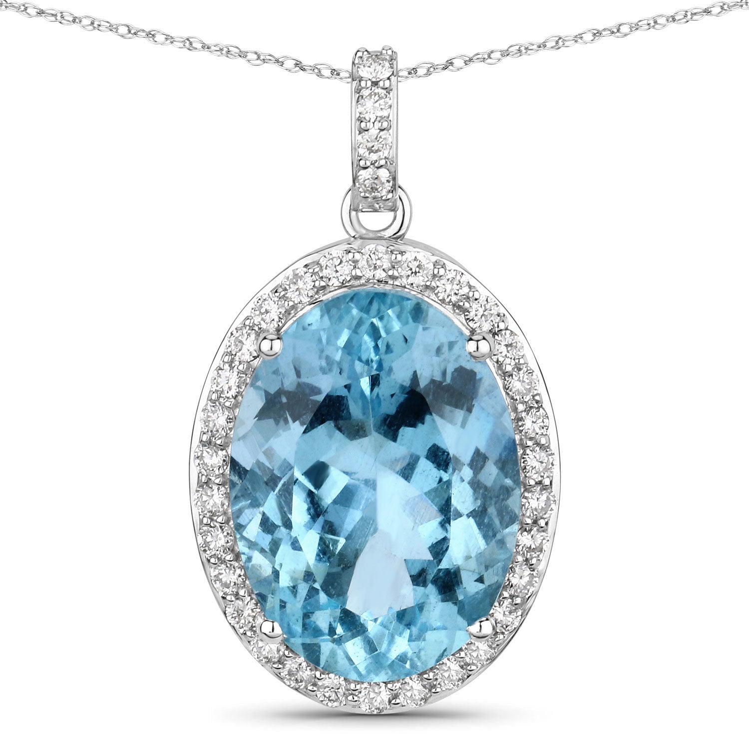 9.59 Carat Genuine Aquamarine and White Diamond 14K White Gold Pendant by Bids.com