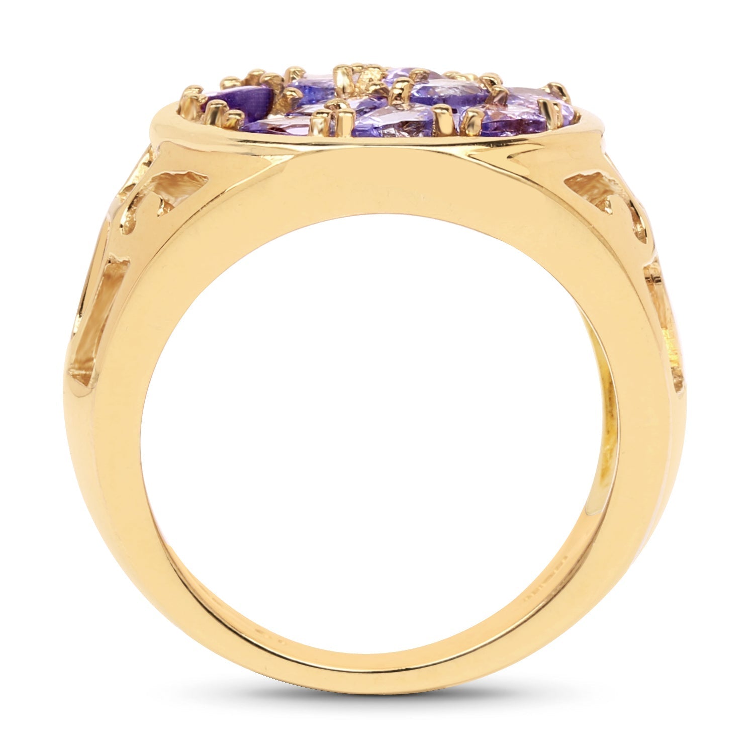 14K Yellow Gold Plated 1.82 Carat Genuine Tanzanite .925 Sterling Silver Ring DestGlow