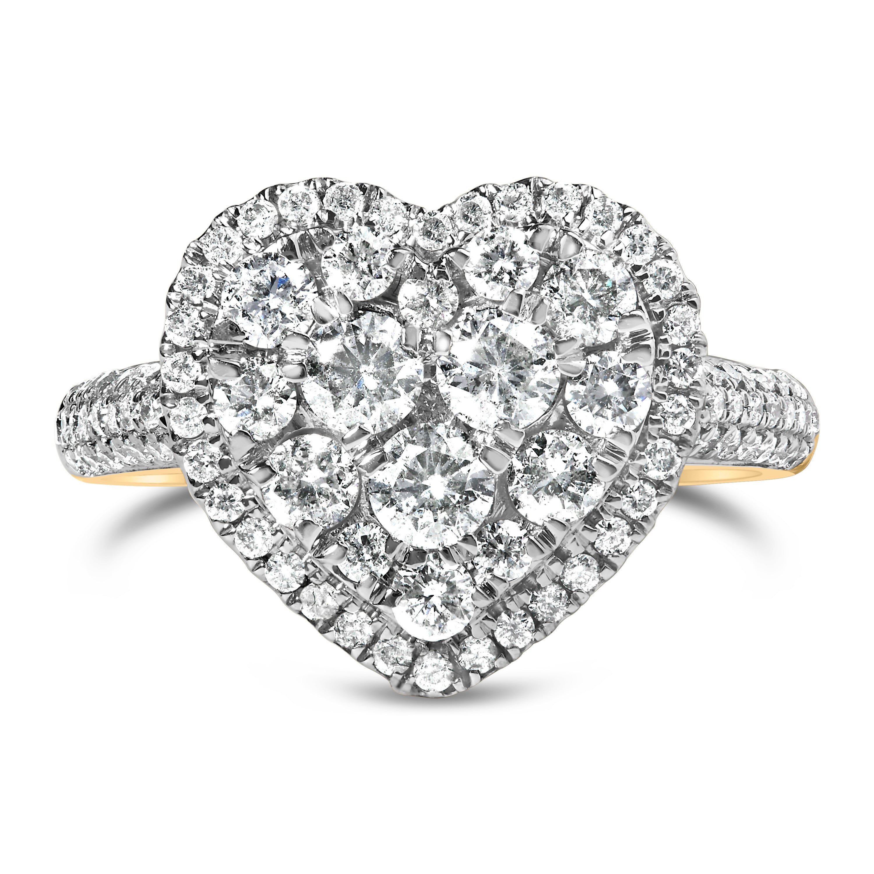 14K Yellow Gold 1 1/2 Cttw Diamond Heart Shaped Composite Ring (H-I Color, SI2-I1 Clarity) - Ring Size 7 DestGlow