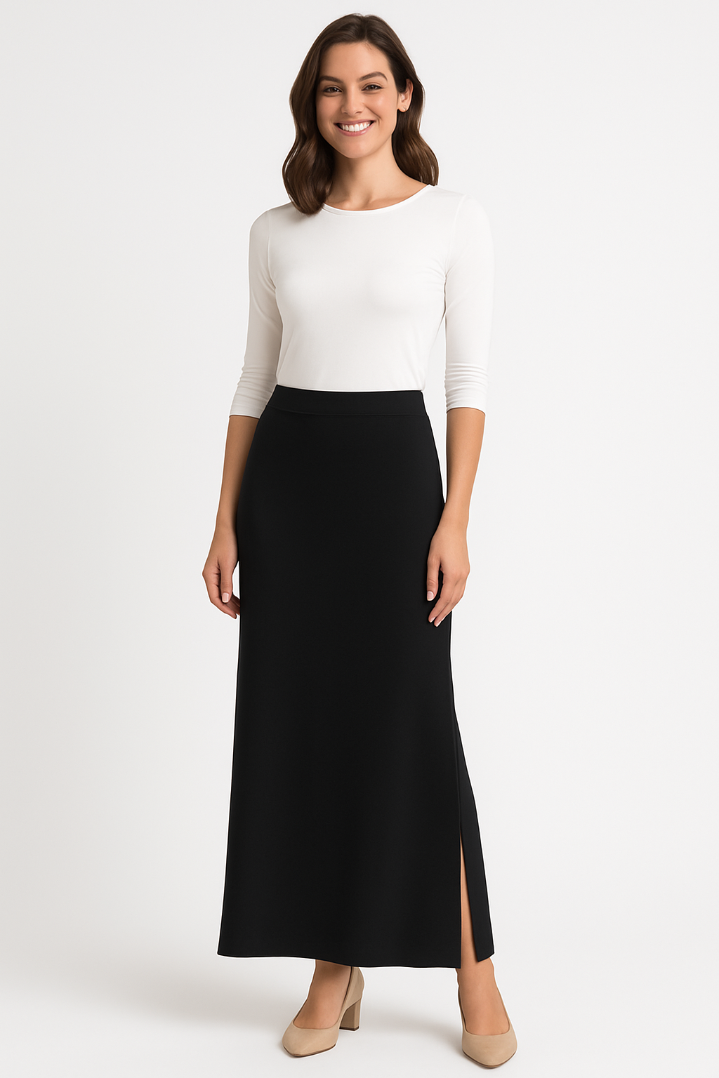 Long Super Stretchy Fitted Maxi Skirt with Side Slits by Kosher Casual USA