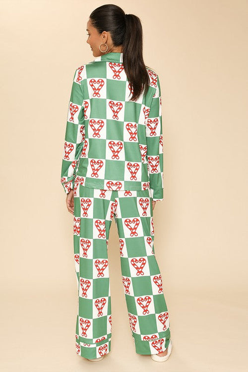 Women's Holiday Christmas Pajama Set - Button Front Top & Drawstring Pants