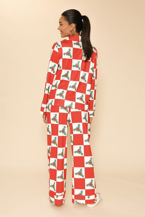 Women's Holiday Christmas Pajama Set - Button Front Top & Drawstring Pants
