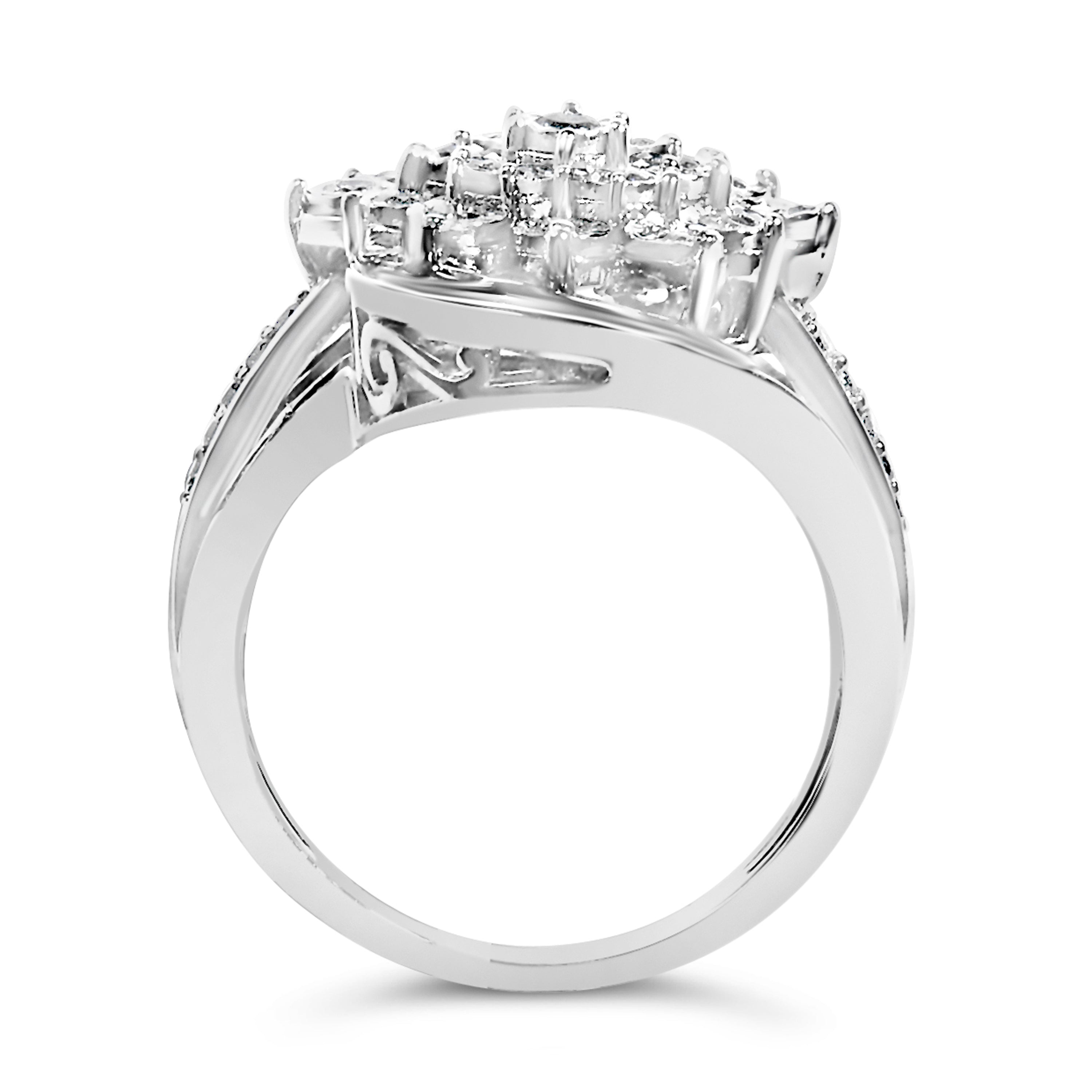 Sterling Silver 1.0 Cttw Diamond Swirl Cluster Cocktail Ring by Bids.com