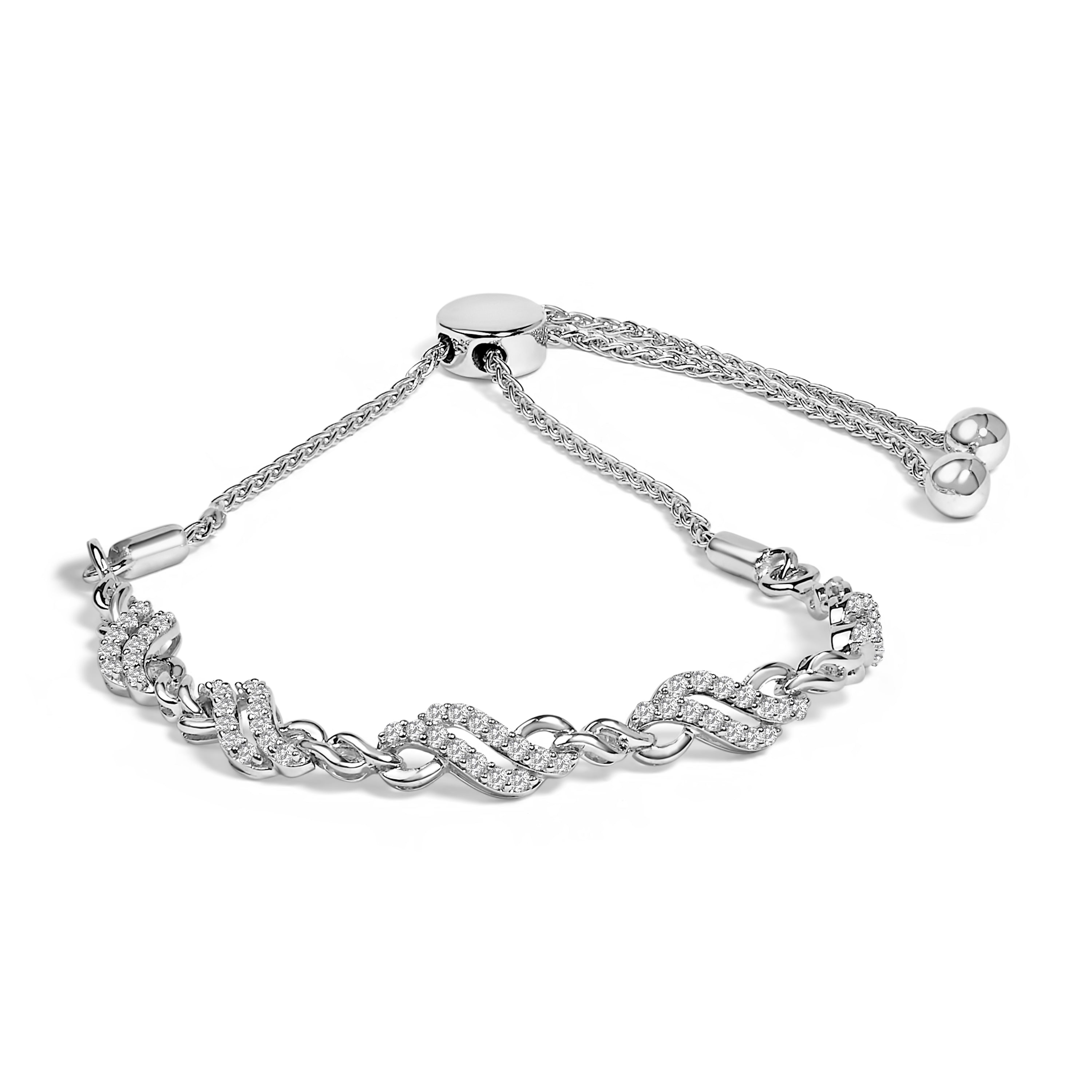 .925 Sterling Silver 1/2 Cttw Diamond Double Wave Bolo Bracelet by Bids.com