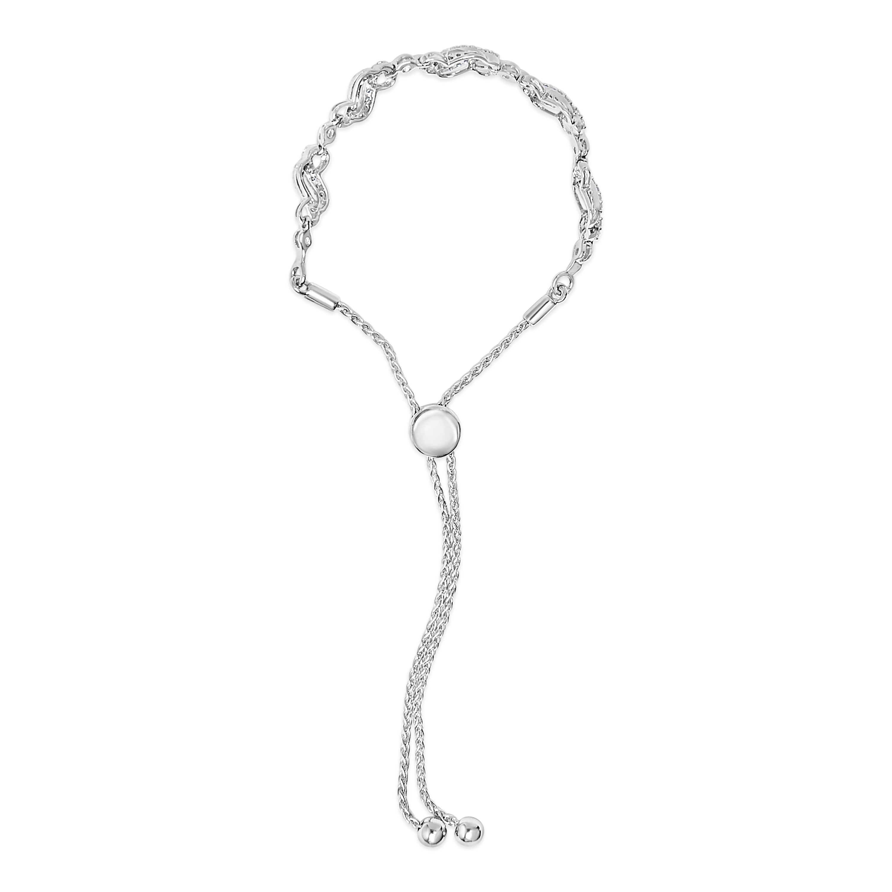 .925 Sterling Silver 1/2 Cttw Diamond Double Wave Bolo Bracelet by Bids.com
